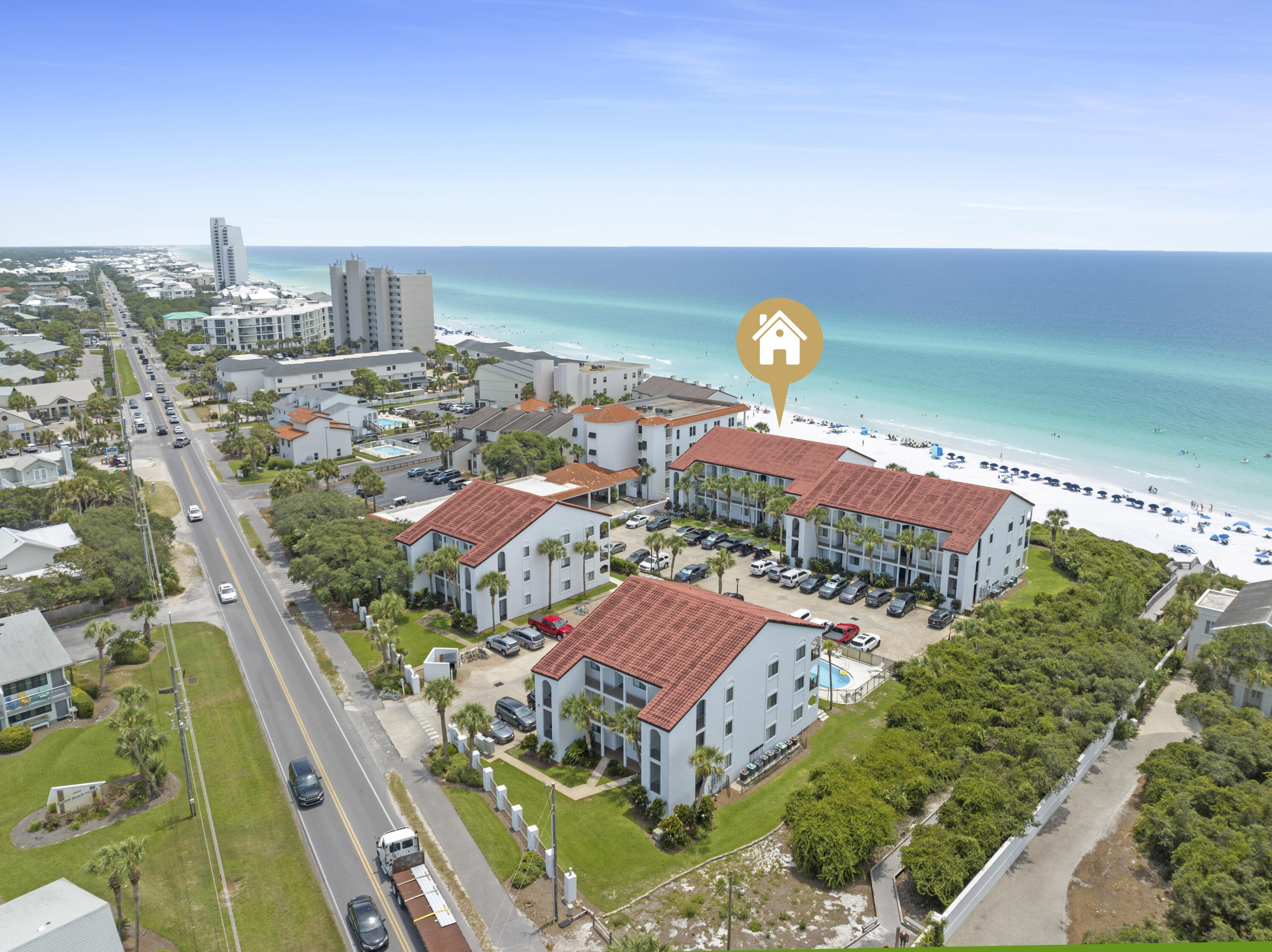 Paradise Awaits in this Gulf Front, Ground Floor Corner Unit at the Palms at Seagrove! Experience unobstructed sweeping gulf views from the living area and patio! Just 1.3 miles east of Seaside, the location has been a long time favorite for owners and guests. Explore 30A and all the charming communities from this central location and come back to enjoy the Palms private beach with seasonal beach service or relax by the community pool. Units here have a long track record of rental success and this one is no different with 50k plus rental income year after year with repeat guests! Sold fully furnished and ready to rent from day one. Come see it and make your beach dreams come true!