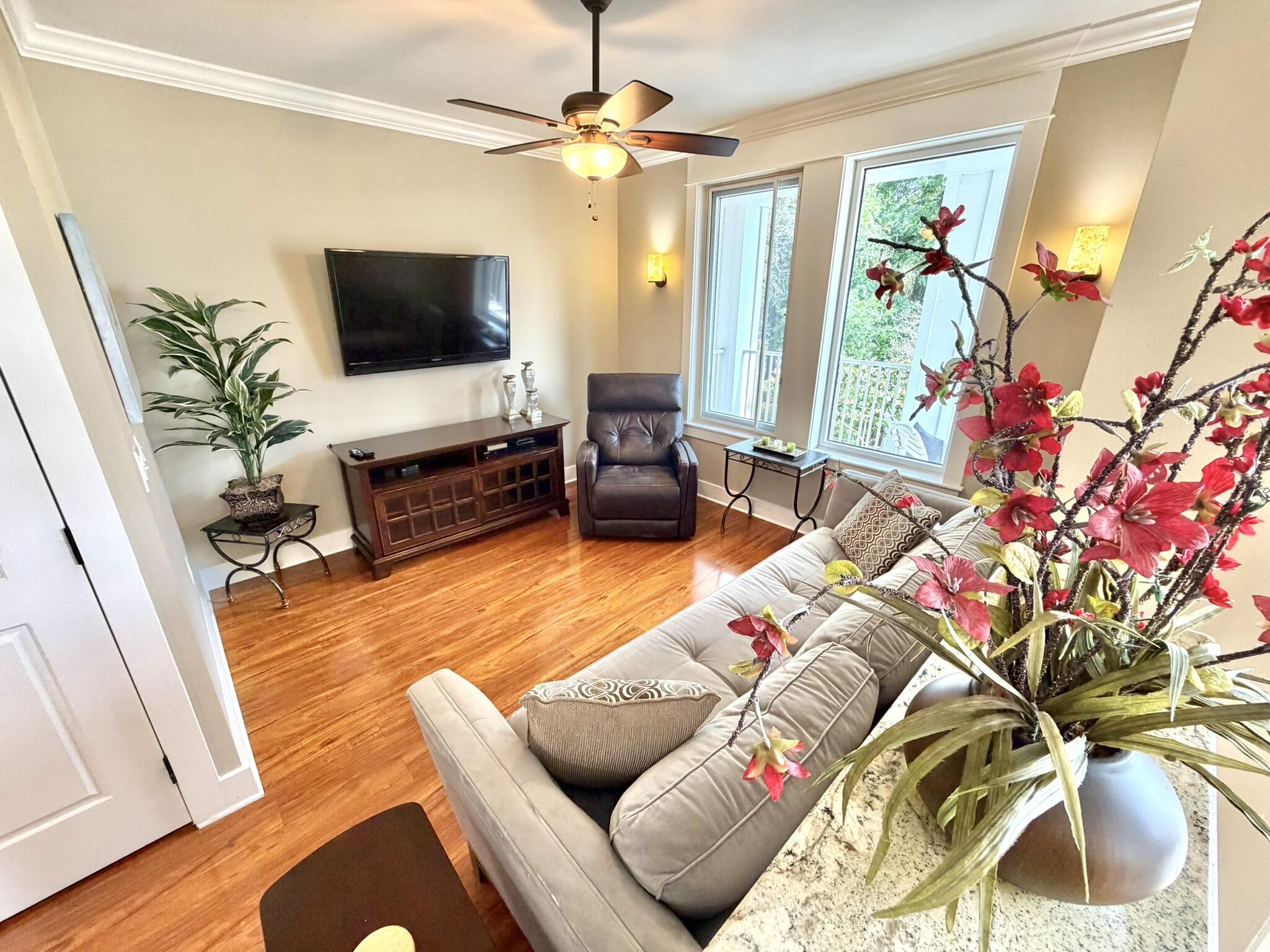Have you been searching for the right fit in Baytowne Wharf and feeling overwhelmed?  If you seek to truly immerse yourself into the center of it all, yet still have the privacy of feeling you are in an exclusive getaway, this fourth floor one-bedroom in Observation Point is your answer.  When you have experienced all that Baytowne Wharf has to offer and don't feel like walking another step past the entertainment lawn to leave, just hop on the first elevator and head to the fourth floor.  Once you step into Unit 461, you will feel transported from the bustling Baytowne action into the serenity of this cozy enclave.  This coastal inspired turn-key rental unit is complete with all stainless appliances, gorgeous granite tops and just happens to be a few steps away from the Founders Club.