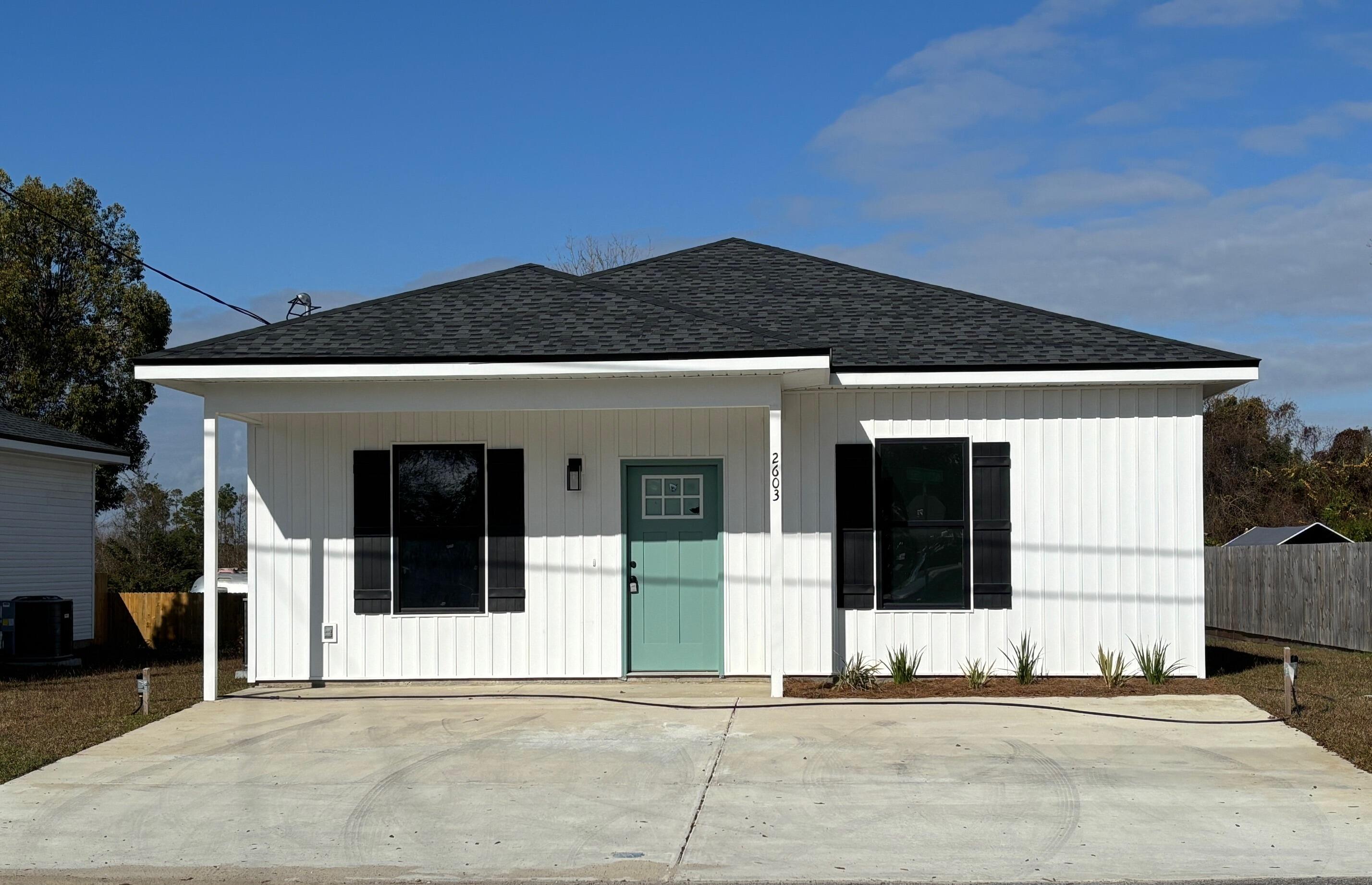 Price Improvement! Charming New Construction, Built by Solara Homes, an established local builder. This home could be purchased for low to no money down, and down payment assistance may be possible for you! Experience stylish comfort in this luxury designed 3-bedroom, 2-bath home offering 1125 square feet of thoughtfully crafted living space. Enjoy an open, airy atmosphere with 9' ceilings, smooth level 4 drywall finishes, and energy-efficient LED flush-mount lighting throughout. The kitchen boasts quartz countertops, a full-height tile backsplash, GE® appliances, stainless farmhouse apron-front sink, and soft-close white shaker cabinets, blending function and elegance. The open-concept design flows seamlessly into the living areas with durable Mohawk SolidTech" Westward LVP flooring and modern black plumbing and lighting fixtures for a sleek, contemporary look. Retreat to a spacious ensuite bedroom with a walk-in closet and a primary bath featuring subway tile showers, quartz vanities with undermount sinks, dual vanities, and a semi-frameless glass shower door. Additional upgrades include 1'' x 4'' wood baseboards, designer lighting, matte black hardware, energy-efficient HVAC, and a high-performance water heater for long-term savings. Exterior highlights include an architectural shingle roof, eye-catching stark white vinyl siding with black trim, black energy-efficient vinyl windows, and a wide concrete driveway. A board and batten shutter detail and covered front entry enhance curb appeal, while features like exterior hose bibs add convenience. Extras include a free refrigerator, termite bond, smoke and carbon monoxide detectors, and a 1-2-10 builder's warranty. The best part is there is NO HOA. Some of the pictures attached are renderings or staged.