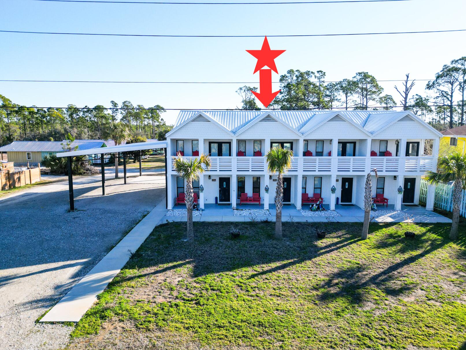 Turn key unit is part of a quadplex across the street from the Gulf of America. Each unit is a 2 bedroom 1 full and 1/2 bath with an open floor plan and gulf views. These completely furnished units have a covered front porch, second story covered deck off of a top bedroom with Gulf of America views. Need to entertain or just want extra space? There is a spacious back patio that is partitioned for privacy and large back yard. There is a recorded beach access pedestrian easement for easy beach access right across the street. Conveniently located equidistant between Port St Joe and Mexico Beach for a variety entertainment options. The subdivision is decades old and has its own ingress and egress road with no thru traffic. NO HOA!! All units are in an X flood zone per the Gulf PA website, Verify if important. Some dimensions taken from the Gulf County Property Appraiser's website, please verify if important.