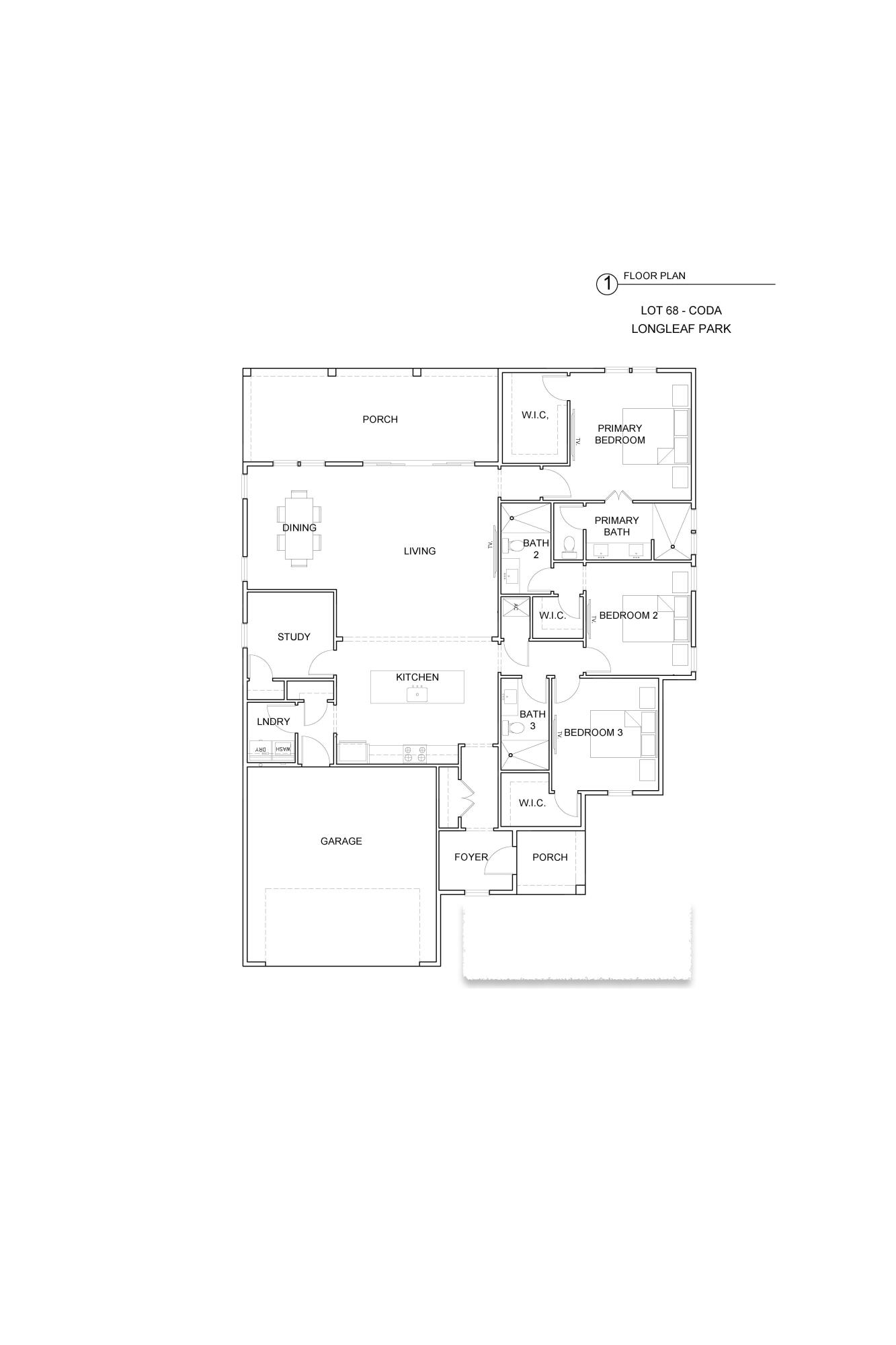 Positioned on a curved corner homesite in Longleaf Park at Watersound Origins, this single-level home provides functional living spaces and located just minutes from Watersound Town Center, Origins Golf Course, and convenient access to Hwy 98.

A separate foyer with an entry coat closet welcomes you inside, leading to an open-concept living area where a 12-foot sliding glass door fills the space with natural light and creates a seamless connection to the screened porch. The rear outdoor living area is designed for year-round enjoyment with heirloom brick flooring, a ceiling fan, electrical for an outdoor television, and a fully fenced backyard offering added privacy.

At the center of the home, the kitchen features a 10-foot quartz island, walk-in pantry, under-cabinet lighting, and an upgraded Bosch stainless steel appliance package with a gas range, vent hood, microwave drawer in the island, dishwasher, and refrigerator. Soft-close cabinetry, quartz countertops, and Luxury Vinyl Plank flooring throughout the home complement the clean, timeless design.

Privately situated at the rear of the home, the primary suite offers French door entry into the bath, dual vanities, a separate water closet, a tiled walk-in shower, and a spacious walk-in closet with melamine shelving. Two additional guest suites, each with a spacious walk-in closet and private ensuite bath featuring a subway tile shower, provide comfortable accommodations for family or guests. A dedicated study with a closet provides flexibility as a home office, library, or optional fourth sleeping area, while the laundry room includes additional cabinetry and is conveniently located just inside the garage entry.

Additional features include 10-foot ceilings, 8-foot solid-core interior doors, crown molding in the main living areas, impact-rated windows and doors, HardiePlank exterior siding with heirloom brick accents, irrigation, and professionally landscaped grounds.

Residents of Watersound Origins enjoy access to Village Commons with its resort-style pool, fitness center, sports courts, walking and biking trails, as well as convenient proximity to Watersound Town Center's shopping, dining, and everyday conveniences.