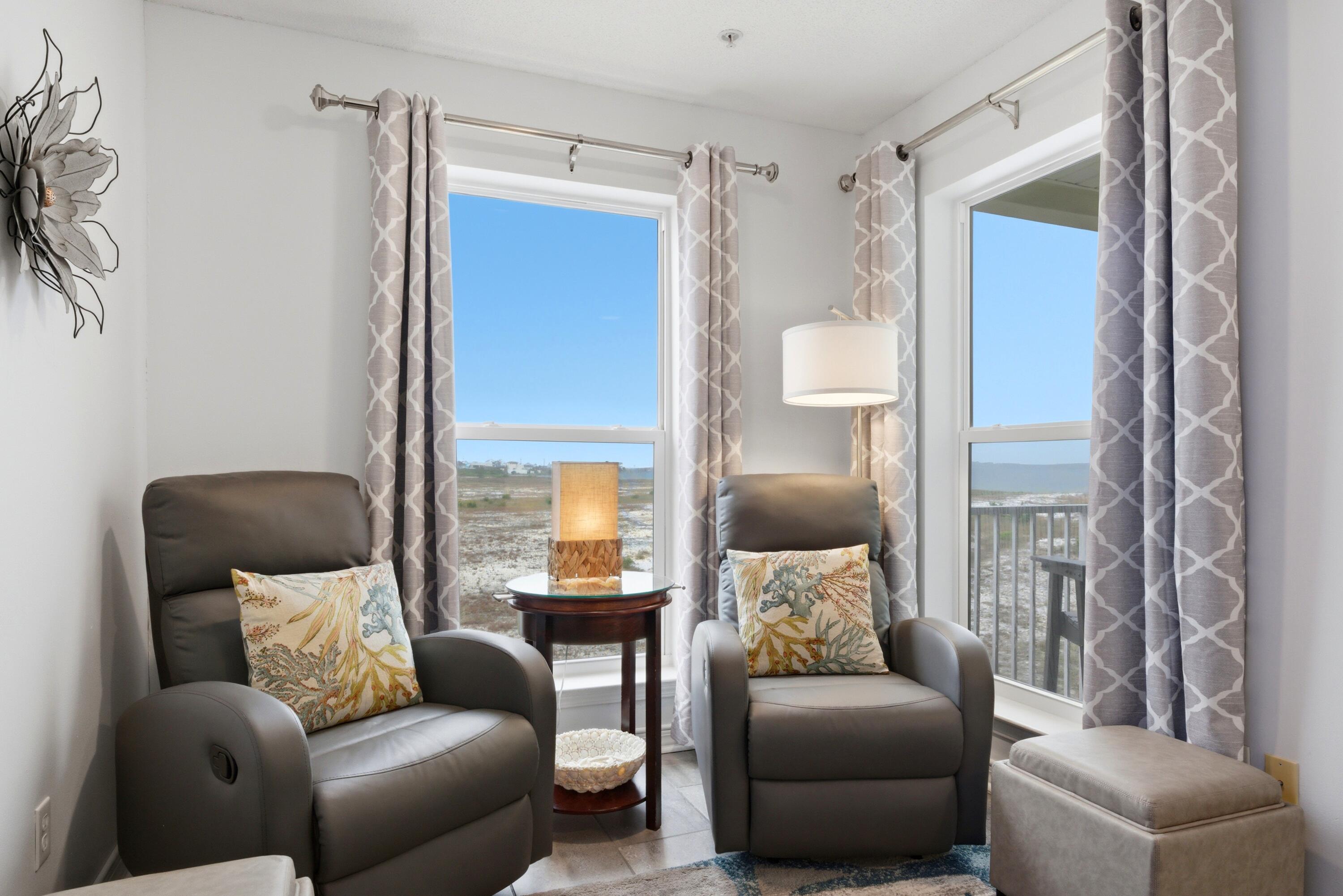 Experience coastal living at its finest in this stunning fully furnished 1-bedroom, 2-bath condo in beautiful Navarre Beach, FL. Whether you're searching for a primary residence, second home, or an income producing vacation rental property, Gulf Island 223 offers the perfect blend of breathtaking scenery, comfort and convenience. Relish in stunning sunsets and views of the Santa Rosa Sound and the Gulf from your private balcony. Inside, the condo features an open floorplan with plenty of seating for gathering and entertaining.  The bight and open kitchen is equipped with stainless steel Amana appliances and all your kitchen essentials. Relax in the bright and inviting living room with two reclining chairs and a comfy sofa. 12x24 tile line the entire floorplan for a seamless flow. The primary bedroom is spacious with its own en suite bathroom. Built-in hallway bunk beds provide additional sleeping spaces. 
The community offers a pool, outdoor showers, restrooms and BBQ grilling area for relaxing after a day at the beach.
Public beach access is conveniently located across the street, providing easy access to enjoy the sugar-white sand and emerald waters of the Gulf Coast.
Gulf Island condos are perfectly situated between the Santa Rosa Sound and the Gulf, minutes to secluded beaches, a short drive to local restaurants and the famous Navarre Beach Fishing Pier. Take in the scenery on the walking/bike path along the newly paved Gulf Boulevard sidewalks. With its prime location, community amenities, easy beach access and that Unit #223 is offered fully furnished and decorated; this is the ideal beachside getaway and turn-key investment opportunity you've been looking for.