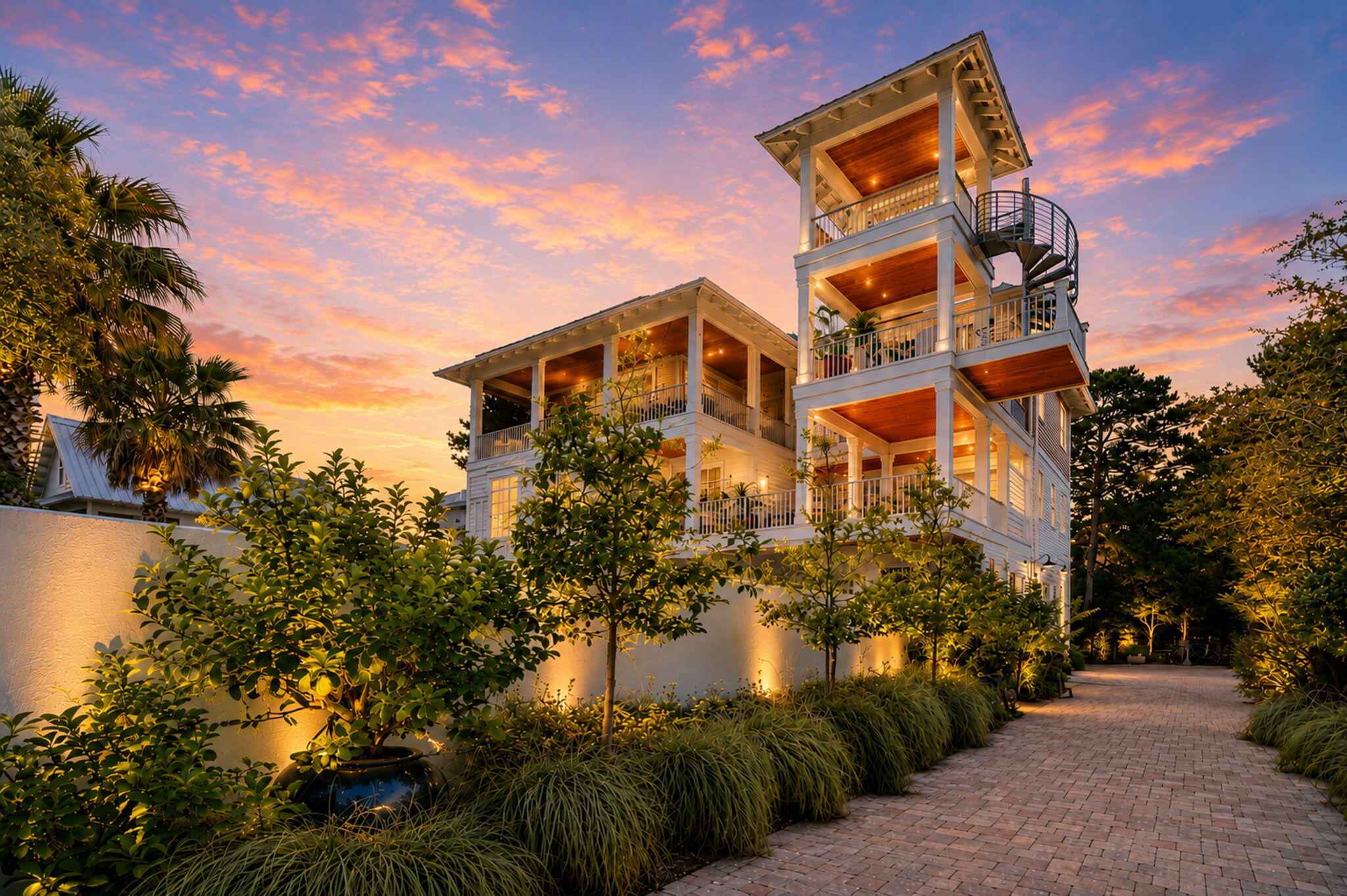 Panoramic Gulf and Draper Lake views create a setting more reminiscent of Laguna Beach than anything else along 30A. Perched approximately 36 feet above sea level, this extraordinary estate captures breathtaking vistas of the Gulf, Draper Lake, and the surrounding coastal landscape.

Known as Three Palms at Betty, this stunning 5-bedroom, 4-bath residence sits on a private, gated and fully fenced quarter-acre lot with no HOA restrictions. Completely gutted and reimagined by award-winning designer Victoria Lidstrom, whose work has been featured on the covers of Beautiful Kitchens & Baths and Forest & Bluff Magazine, every detail has been thoughtfully curated to create a truly one-of-a-kind coastal retreat.

At the heart of the home is a spectacular chef's kitchen anchored by an impressive 11-foot quartz island, flowing seamlessly into inviting living and dining spaces designed for entertaining. A 40-foot screened loggia overlooks the private 35' x 15' pool, lush landscaping, and Draper Lake beyond, creating the perfect indoor-outdoor lifestyle.

Recent renovations include a custom fifth bedroom with shiplap detailing, luxurious marble-appointed bathrooms, fresh paint throughout all levels, new window treatments, enhanced landscaping, and refreshed patios and pool decking surrounding the outdoor dining area and gas fire pit. Every finish, fixture, and piece of furniture has been hand-selected, including Visual Comfort lighting, Furnishings included with personal exceptions.