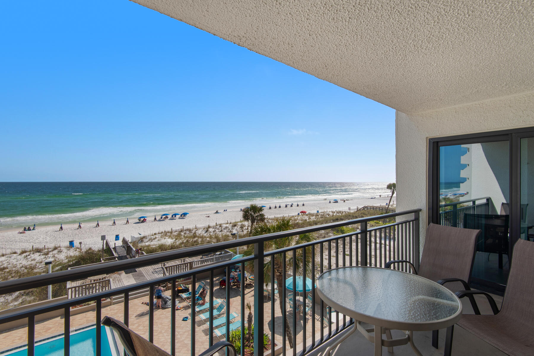 Lowest Priced Gulf-front unit on Okaloosa Island!! With $65K rental projections!!
Full 2 bed, 2 bath. There are only 14 Gulf Front units in the entire complex. Emerald Isle recently underwent a multimillion-dollar restoration that included repairing concrete, waterproofing and painting the building, elevators, replacing railings and resurfacing the parking lot.  The assessment for these items have all been paid by the Sellers.
Updated kitchen appliances + stunning Gulf views right from the primary bedroom
Wake up, step outside, and take in that endless blue. This is the kind of property that works for you while you enjoy it