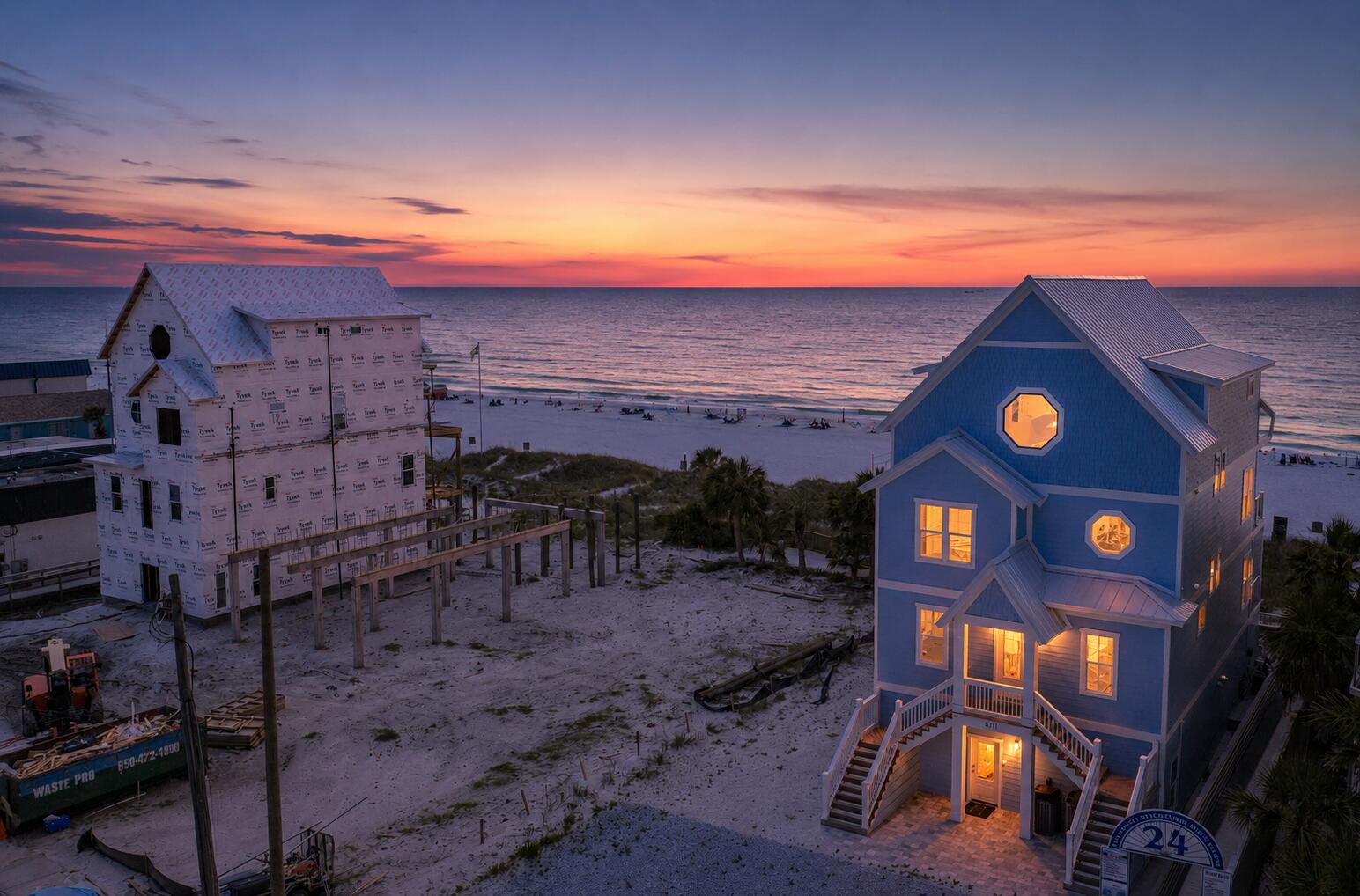 Seller is building a new construction home next door, creating a unique opportunity for buyers looking to own neighboring Gulf-front properties. 7 bedroom, 8.5 bath Gulf-front beach house in Panama City Beach with a heated private pool, parking for up to 9 vehicles, and no HOA restrictions. Built in 2025 and offered fully furnished, the home combines direct beachfront living, large gathering spaces, and high-end finishes for buyers seeking a luxury second home, private retreat, or income-producing property. The property has more than $200,000 already booked for 2026 and is projected to generate up to $400,000 annually.

The main living area features an approximately 30 x 30 open layout designed for large groups, with Gulf views from nearly every angle. The chef's kitchen is centered around a 10 x 5 island with granite slabs imported from Brazil, dual refrigerators, wraparound seating, and a 75-inch wall-mounted TV. The home also includes 12 smart TVs, a 412-game arcade console, and a third-floor entertainment lounge with space for movie nights, games, a pool table, or air hockey. The primary suite includes 16-foot ceilings, chapel windows overlooking the Gulf, and a private lounge area with a coffee and wine bar.

Freshly styled with more than $150,000 in designer furnishings, accessories, and custom window treatments, the home delivers a turnkey Gulf-front experience. Hurricane-impact windows, a 10-foot sliding glass door, and triple-pane Therma-Tru doors are designed to capture the views while adding protection from coastal weather. A commercial-grade fire suppression system with 24-hour monitoring adds another layer of safety throughout the home and outdoor spaces.

Outdoor living is a major feature, with an approximately 30 x 25 beachfront deck overlooking a heated 12 x 23 Gulf-front pool with an 8 x 6 sun shelf and two heaters. A powder-coated aluminum safety fence helps secure the pool area without blocking the Gulf view, and reinforced balcony railings provide added peace of mind. The lot extends all the way to the wet sand, creating a rare stretch of usable beachfront directly behind the home. There is also room for jet skis and other beach gear.

Seller states this is the first beachfront home on Panama City Beach built on 12 x 12 concrete pilings driven 20 feet deep rather than traditional wood pilings. The exterior also features Hardie Board siding secured with stainless screws and a rust-resistant aluminum roof designed to last 30 years or more. Located minutes from Pier Park and near the soon-to-open Tootsies, Top Golf, and Dolly Parton's Pirates Voyage. Buyer to verify all dimensions, bookings, income projections, and future development timelines.