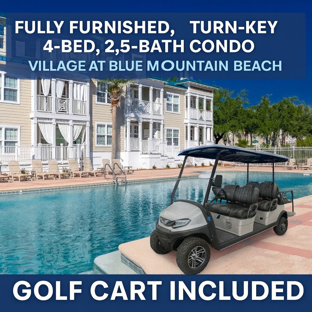 Experience the perfect blend of style, comfort, and profitability in this fully furnished, turn-key 4-bedroom, 2.5-bath condo located in the desirable Village at Blue Mountain Beach.

Delivering a $78,000 net profit for 2024/2025, this property offers both an exceptional investment opportunity and the ease of coastal living. The 2023 6-seater golf cart is included, making trips to the beach or exploring 30A a breeze.

Step inside to find a thoughtfully designed floor plan featuring a welcoming foyer with a dry bar, a dedicated dining room, and a spacious living area perfect for entertaining and relaxing. The primary suite provides a peaceful retreat with a large walk-in closet, while two stylish upsta guest rooms share a well-appointed bath, offering comfort and privacy for family or guests. Enjoy your morning coffee or evening breeze on the private porch overlooking the community pool.

This gated community provides resort-style amenities, including an Olympic-sized pool, covered cabana, fitness center, shuffleboard courts, and a charming Village green. Conveniently located just a 2-minute golf cart ride to the beach, you'll also find yourself near boutique shopping, fine dining, golf courses, and all the outdoor activities 30A is known forfrom biking and paddleboarding to kayaking and beach walks.

Whether you're seeking a primary residence, second home, or high-performing vacation rental, this turn-key property offers the ultimate 30A lifestylewhere comfort, convenience, and opportunity come together seamlessly. All you need to bring is your toothbrush! 

Start living your best life on 30A today.
Golf cart parking space conveys.