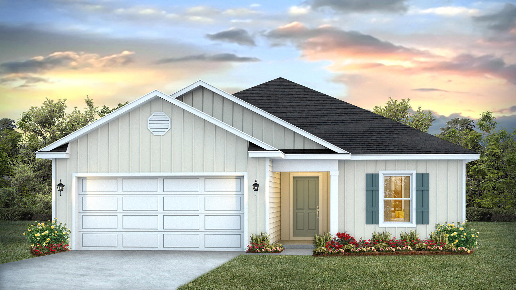Welcome to the Lismore Plan, at Gator's Landing, our new home community in Baker, Florida! Just under 1,600 square feet, this beautiful single- story home offers 3-bedrooms with 2-bathrooms, a 2-car garage, and a seamless open layout with charming features. A 'Smart Home Connect' System with various convenient Smart Home devices. The well-appointed kitchen includes stainless steel appliances, a smooth-top range, built-in microwave, quiet dishwasher, corner pantry, island bar, eye-catching wood-look flooring, and plush carpet in the bedrooms. Quartz Countertops in the Kitchen & Baths. Fabric Hurricane window and door protection is also included. Enjoy the stylish curb appeal in this rapidly growing area with easy access to the interstate.