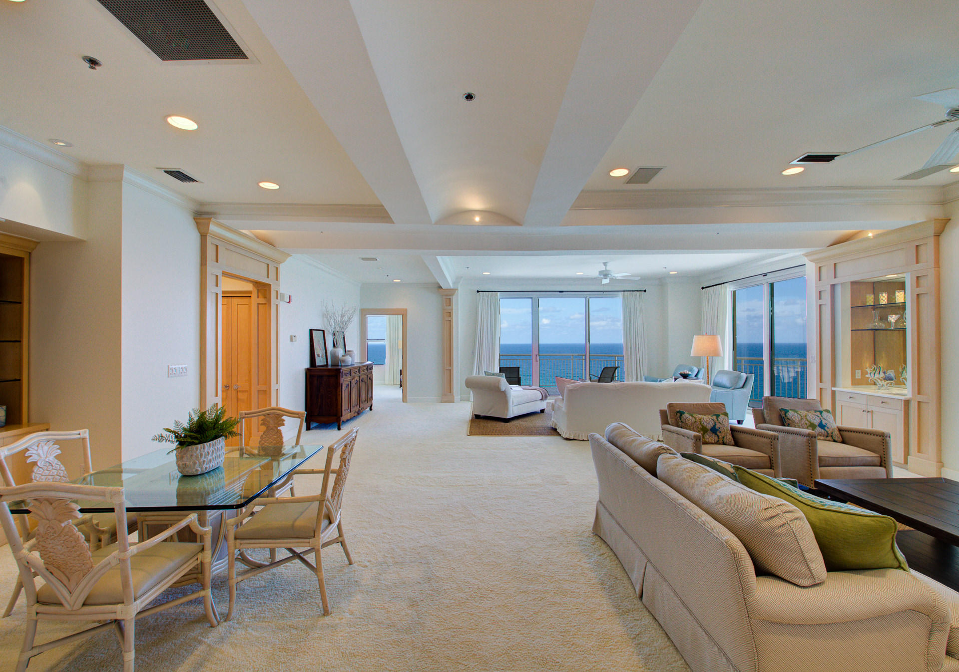 Premier Penthouse on Navarre Beach! Top Floor, Southeast 01 stack, at Prestigious Belle Mer. This elegant 5 bedroom 5 bath unit has been beautifully redecorated with sophisticated taste and is offered fully furnished. Updated kitchen with white quartz counters, new stainless appliances including Viking stove with smooth surface cooktop, pot filler, warming drawer, hood vented outside, Viking French refrigerator, Viking microwave. Butler's pantry with 2nd refrigerator, sink, ice maker, W/D. Vaulted ceiling in entry, 9.5' and 10' ceilings in living areas. New drapes and gorgeous maple woodwork throughout. 4 balconies with views in all directions. Coded elevator to the penthouse floor. Sale includes a private 1-car garage with additional storage. Please click on MORE for additional details. You will be on top of the world in this beautiful unit with views all the way along the shoreline to Okaloosa Island and Fort Walton Beach to the east and to Pensacola Beach to the west, and water views from every room! There is a private balcony off the Master Bedroom.  There are 2 balconies off the living room, one also opens to the 2nd Master Bedroom and the other opens to the dining room. The 4th balcony connects the two bedrooms in the guest wing.

The very large living room includes a built-in entertainment center, built-in bookcases, and a built-in wet bar.  All of the woodwork and built-ins are made of beautiful light maple.
 
This unit has crown molding, dimmer light switches, and new custom drapes throughout.

Each of the 5 bedrooms has a private bath.  Master bath 1 has a Jacuzzi tub, a separate Kohler 6-jet waterfall shower, a double vanity, and a walk-in closet. Master bath 2 has a Jacuzzi tub, a separate walk-in shower, 2 vanity areas, and a walk-in closet.

This unit is serviced by two hot water heaters and 3 zones of heating and air conditioning.

Belle Mer project amenities include a pool, hot tub, boardwalk to the beach, community room, exercise room, manager's office, tennis court, BBQ grills and picnic area, bike storage, and separate ground floor storage closets for owners.

Navarre Beach is a leasehold.  Title will transfer as an assignment of lease.