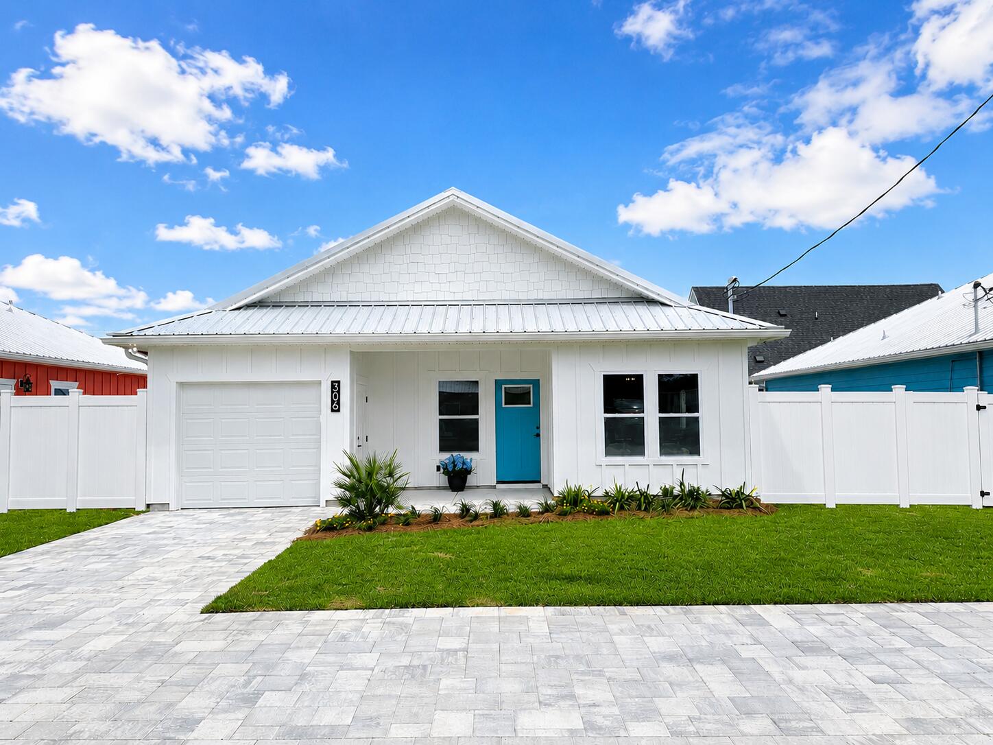 NO HOA Golf Cart Friendly neighborhood. Welcome to brand new construction in the heart of Laguna Beach, the most desirable community on the west end of Panama City Beach. Located on Jasmine Place, this home offers a rare blend of privacy and proximity to the Gulf. Set on a quiet street with no HOA, it captures the feel of Old Florida living while still being just a short golf cart ride to the beach. Configured as a 2 bedroom with an additional dedicated Bunk Room, the layout allows for extra guest space and strong rental potential. The open concept design and easy flow make it ideal for full time living, a second home, or an investment property. The home features LVP and ceramic tile flooring, quartz countertops throughout, and custom built all wood cabinets with soft close doors and drawers. The primary bath offers dual vanities, while tray ceilings in the living area add a subtle architectural touch. Additional highlights include a metal roof, high impact windows, an outdoor shower, and a private fenced patio with a paver area. Landscaped with irrigation. The location is both peaceful and convenient. You're just minutes from local favorites like The Carousel Supermarket and Thomas Donut, along with nearby beach access points known for a quieter stretch of shoreline. 30A, Pier Park, and dining options are all a short drive away. Whether you're looking for a primary residence, vacation getaway, or income producing property, this is a rare chance to own new construction so close to the Gulf.