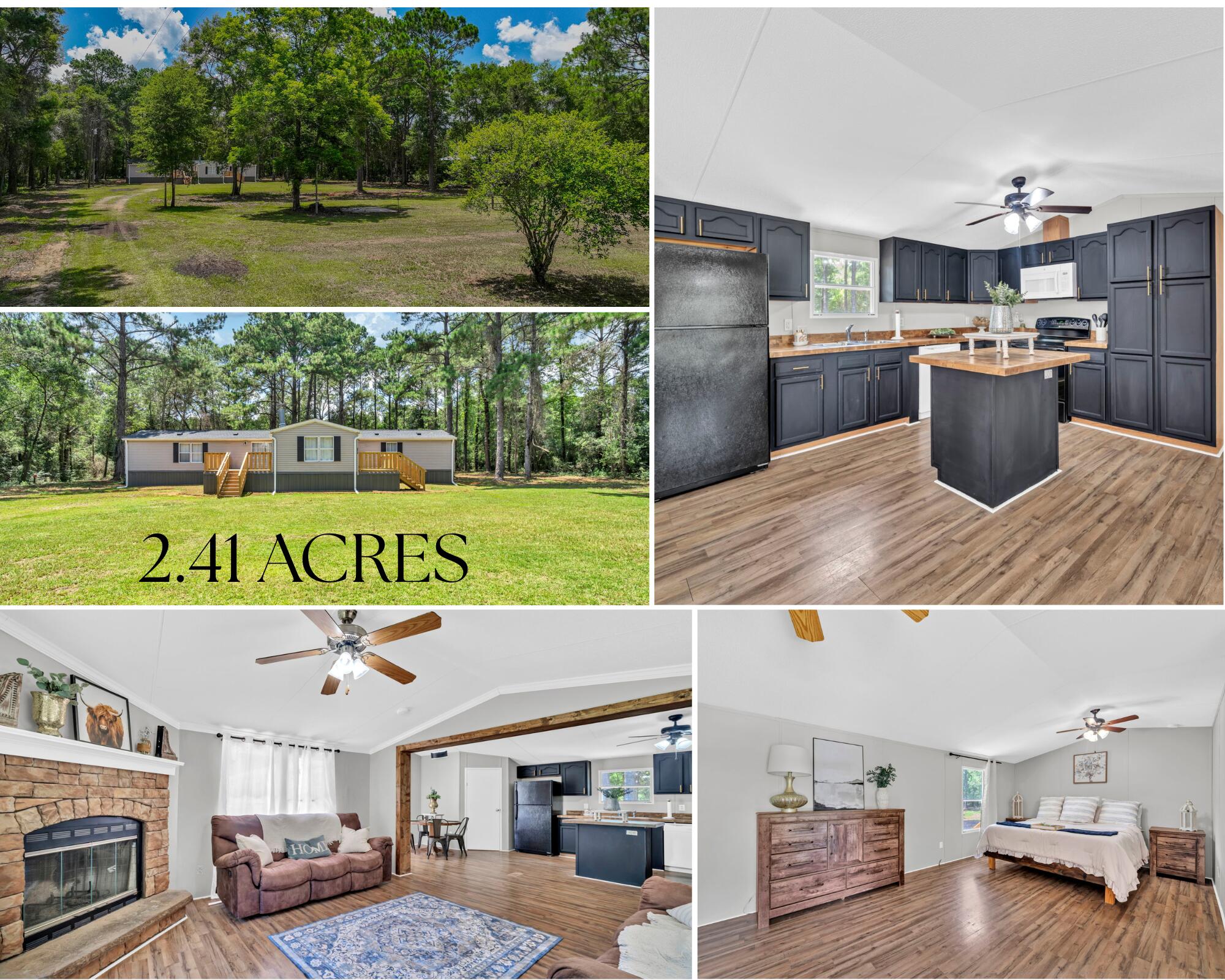 100% VA financing available! Seller is offering to cover all buyer closing costs--move in with as little as $1,000 down. Or 25% down conventional financing. This beautifully refreshed home blends rustic charm with modern updates and sits on a peaceful 2.41-acre lot surrounded by mature pine trees. Enjoy peace of mind with a 2025 roof, 2025 HVAC system, and 2025 water heater already in place. As an added bonus, the front portion of the property is already equipped with its own power pole, septic, and water--perfect for a future guest house, mother-in-law suite, or even a camper setup for visiting family and friends. Take in the quiet country setting from not one, but two brand-new oversized decks--ideal for entertaining, unwinding, or enjoying those peaceful nights under the stars. Inside, you'll find gorgeous updated flooring, freshly painted black kitchen cabinets, and new bathroom flooring that blends rustic style with a modern twist. And the best part? This home comes fully furnished
