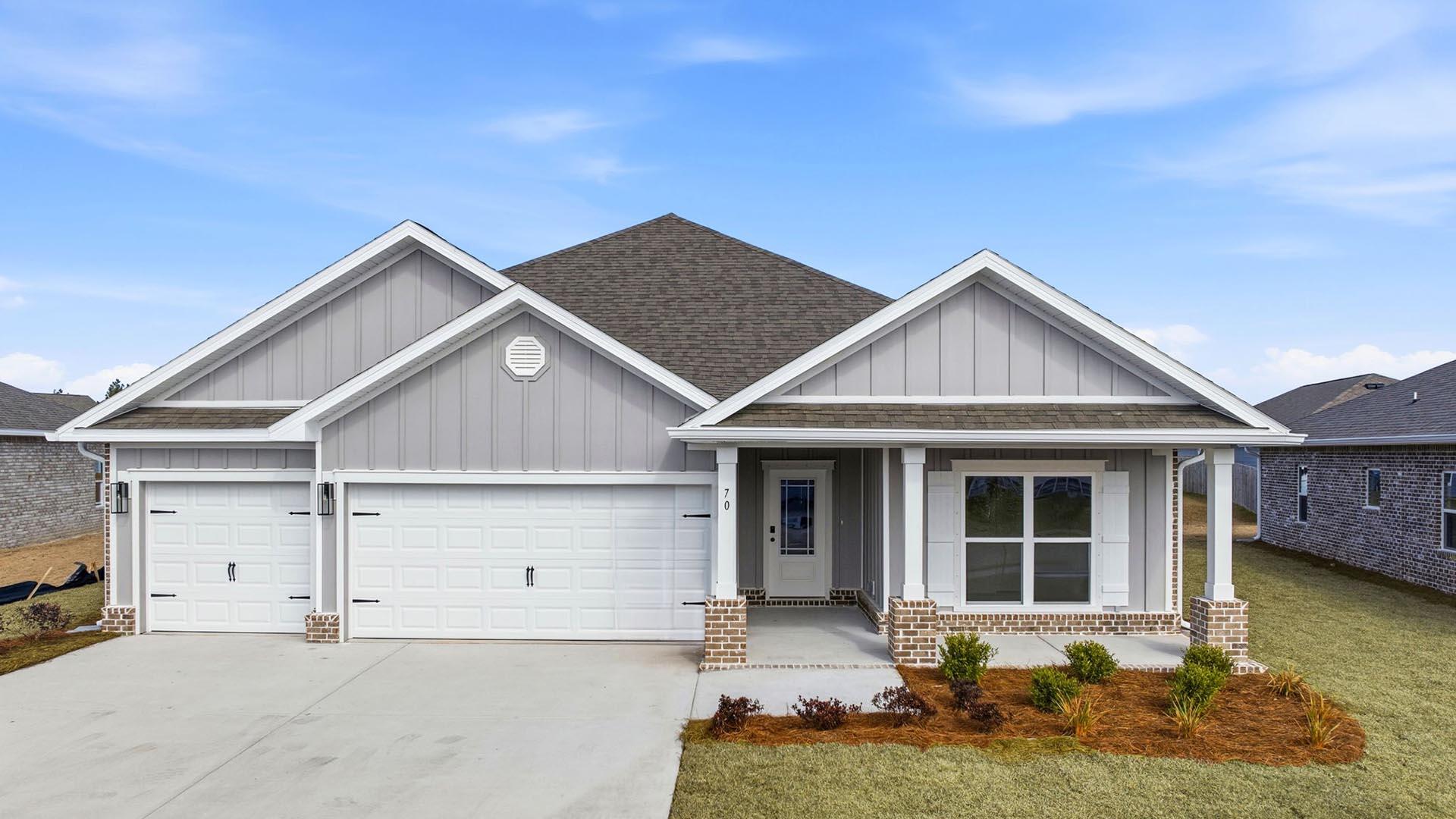 Welcome to 213 Farm Owl Drive, a new home under construction at Owl's Head Farms in Freeport Florida. As you enter this floorplan, you are immediately drawn into the expansive great room, where the open concept design showcases 9' ceilings with additional tray ceilings in the open living room.  As you enter the open living space there is an appointed dining room allows for a formal dining option. The kitchen is designed with an open concept and features elegant quartz countertops with white cabinetry to complement. A tile backsplash finishes out this space along with matte black plumbing fixtures.