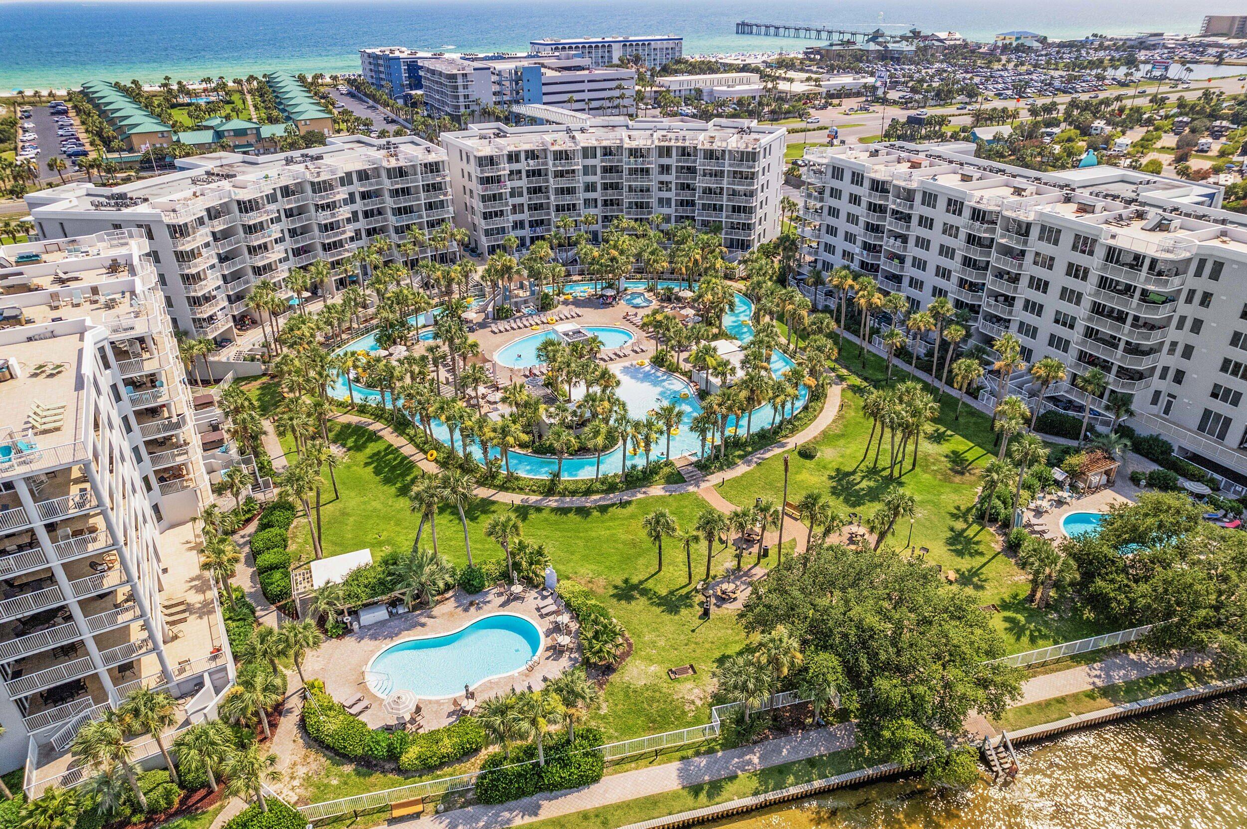 Gulf front unit. With all condo structure required inspections done for an easy purchase to own a white sand property. HOA amenities include five pools, a lazy river, three hot tubs, charcoal grilling stations with picnic areas, a kids play zone, fitness center, covered garage parking, and a sky bridge providing direct access to the sound side. Unit #205 is positioned on the beachside of the building, no road to cross and no walkover needed. Beach access is steps away. The unit is located close to the elevators for convenient access and offers Gulf views overlooking the main pool area. The layout is open, efficient, and flows to a private balcony with strong natural light. Located on Okaloosa Island, you are connected to the new bike path running along the island and minutes from John Beasley Park, which includes a public boat launch and expanded beach access. Boat storage facilities are available throughout the surrounding area, making it practical for owners who want both Gulf and sound access.

You are also close to the Okaloosa Island Pier and Gulfarium Marine Adventure Park, along with The Boardwalk on Okaloosa Island and multiple waterfront dining options.
Convenient to Eglin Air Force Base and Hurlburt Field, this property works as a primary residence, second home, or income-producing investment in a strong coastal location.