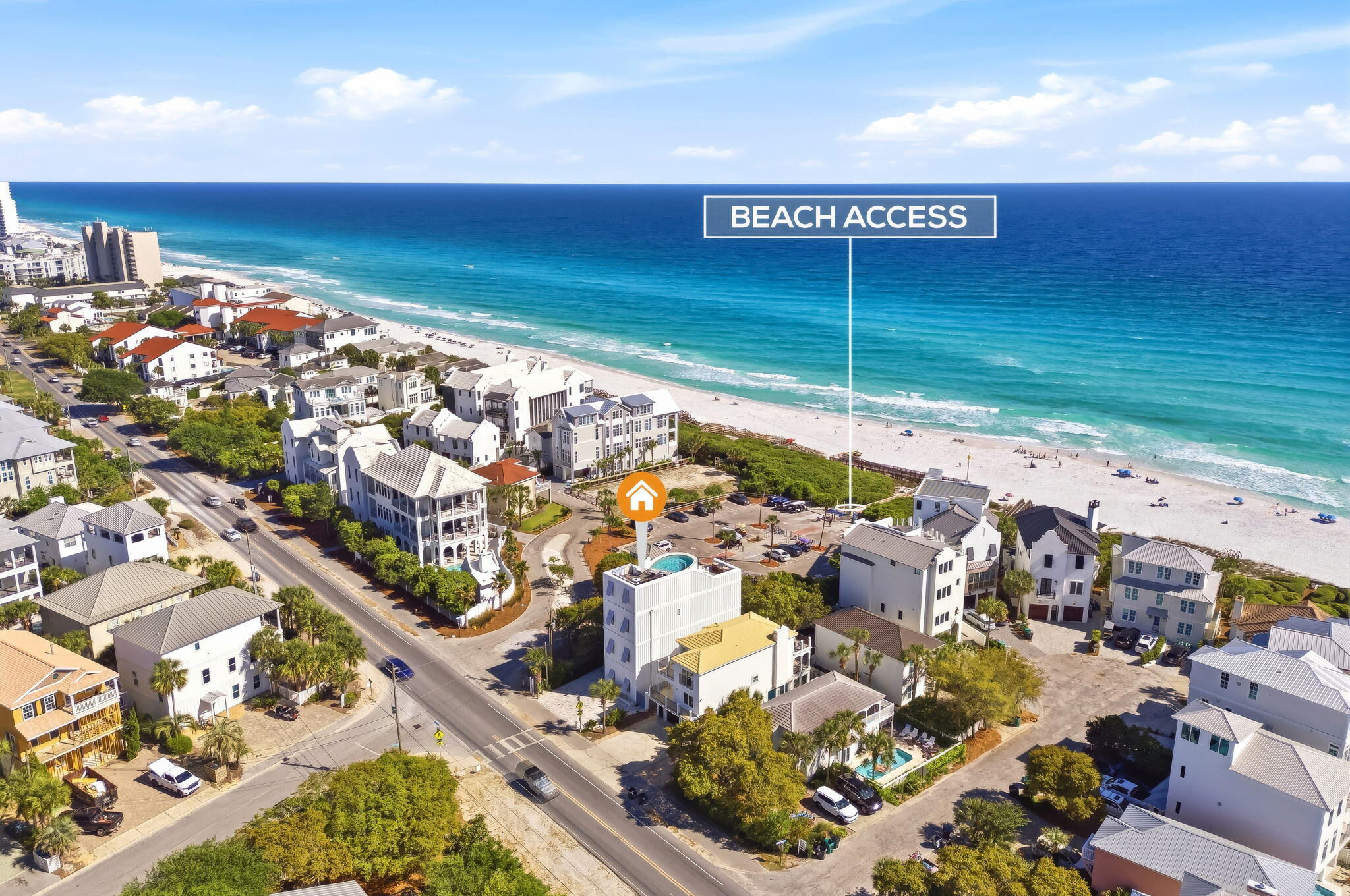 Walk right to the beach with no steps from one of the most iconic and unique homes on 30a, ''The Sand Castle,'' an all steel and concrete build in 2019, was further updated and interiors renovated in 2024-2025, including designer furnishings, bespoke fixtures, and custom tile. With forever Gulf views and a rooftop private pool and entertaining area, The Sand Castle is perfect for entertaining friends and family. Perfectly situated close to Seaside in gorgeous Seagrove Beach, it takes one minute to walk to the beach, and some of the best dining on 30a is a short stroll away. With NO HOA fees, cost of ownership is lower than traditional Gulf view homes. Enjoy forever views, easy beach access and unprecedented design and comfort year round.