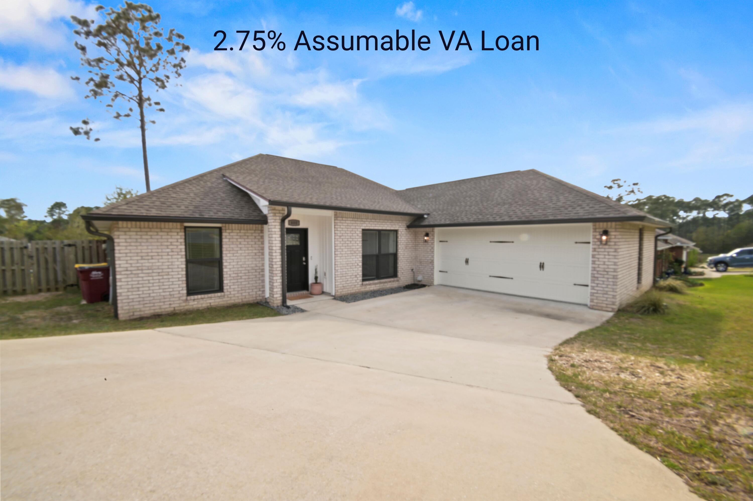 2.75% Assumable VA makes this south Crestview home an attractive alternative to cookie cutter new construction or houses that need sweat equity. This beautiful, move in ready 4 bed/2 bath home is south of Interstate 10 in Crestview in a family friendly neighborhood with absolutely nothing to work on...move in and enjoy.  With easy access to I10, military bases, beaches and all the shops and restaurants in Crestview, this home is ready for a new family looking for location and style. The entire home is decorated in modern finishes from the new paint to the light fixtures and kitchen appliances. The large chef's kitchen is sure to please the most discerning cooks while the large open planned living area is perfect for hosting friends or for family evenings. The master suite features a large room and bath with dual vanities, soaking tub and separate shower.  The home has been redistricted to Antioch Elementary School and the washer & dryer convey. This home will not last, hurry and schedule your appointment to see today.