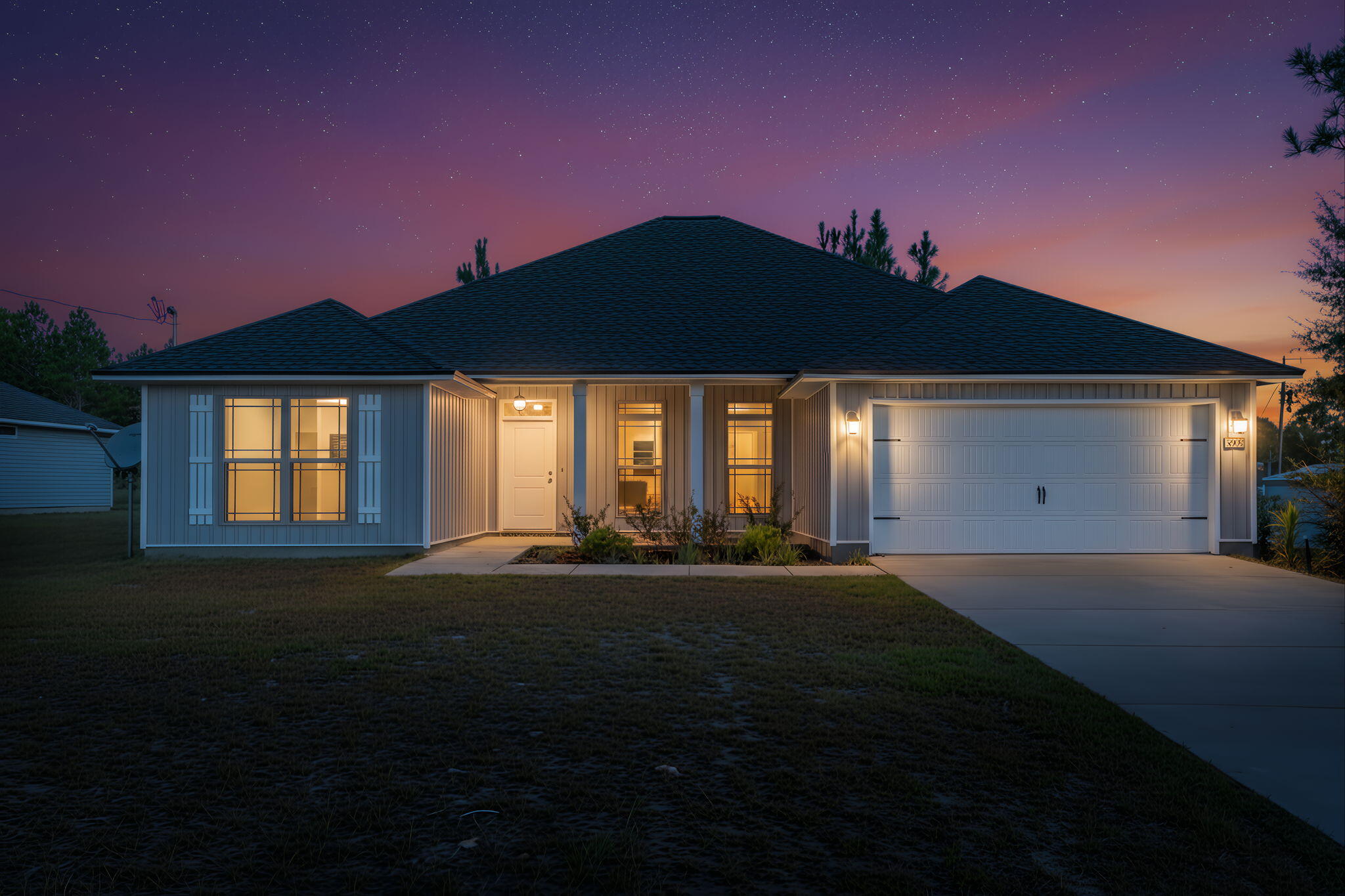 Are you looking for a new home without the wait? This stunning 2024-built home is the perfect blend of modern design, comfort, and convenience — all set on a rare 1.19-acre lot that's hard to find with new construction! Featuring a spacious 4-bedroom, 2-bath split floor plan, this home was thoughtfully designed with an open-concept layout that's ideal for entertaining or everyday living. The bright and airy living area flows seamlessly into the kitchen and dining spaces, creating the perfect gathering spot for family and friends. Step outside to enjoy the large covered front and back porches, perfect for relaxing with your morning coffee or winding down in the evenings. The partially fenced backyard offers plenty of room for kids, pets, or even future outdoor projects.