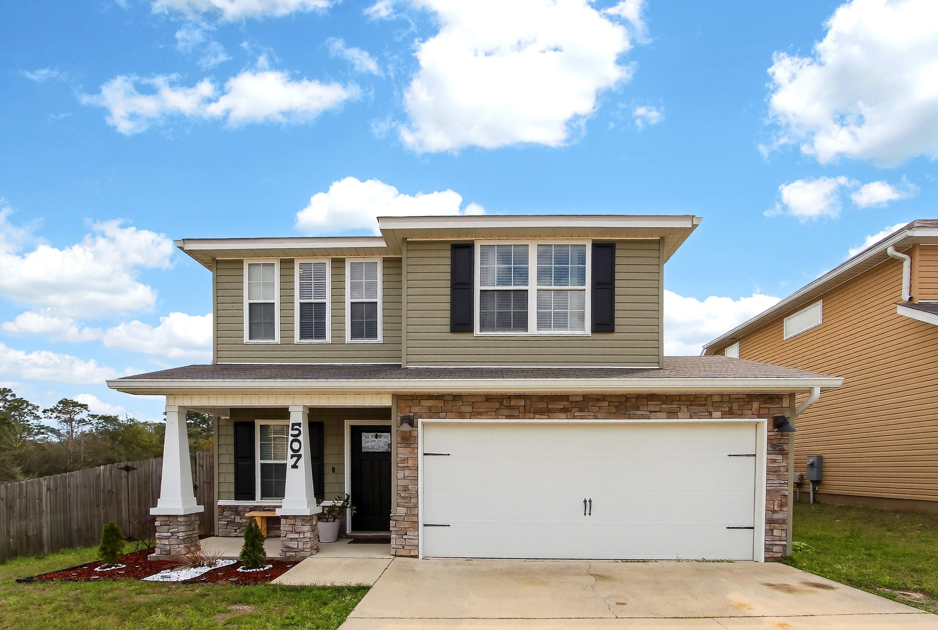 Welcome home to this beautiful and well-maintained 3-bedroom, 2.5-bath home located in the desirable Stillwell Estates community in Crestview, Florida. Built in 2018, this spacious two-story home offers approximately 1,800 square feet of living space with a bright and open floor plan designed for comfortable living and entertaining.
The main floor features a welcoming living area that flows seamlessly into the kitchen and dining space. The kitchen is equipped with stainless steel appliances, a pantry, and a breakfast bar, making it perfect for everyday living or hosting guests. Upstairs you'll find three spacious bedrooms, including a private primary suite complete with dual vanities, a garden tub, separate shower, and a large walk-in closet. A convenient upstairs laundry area adds extra functionality.
Step outside and enjoy the privacy-fenced backyard with a covered patio, ideal for relaxing evenings or weekend gatherings. The home also features a two-car garage and sits on a corner lot, providing extra space and curb appeal.
Conveniently located close to schools, shopping, dining, and an easy commute to local military bases and surrounding areas.