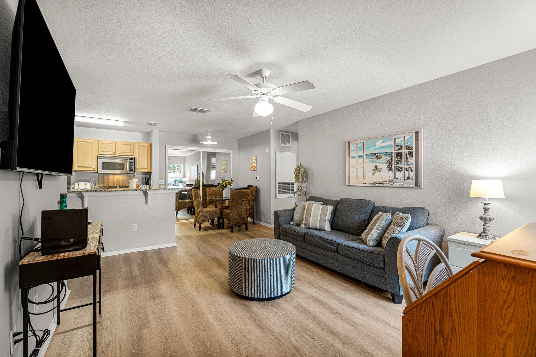 SHORT TERM RENTALS ALLOWED!! Welcome to the heart of Panama City Beach! Nautilus Cove Condos offers nice amenities like a large lagoon style pool, fitness center, and playground. Location is ideal as the beach is only 1 mile away and shopping, schools, and entertainment are just over 2 miles. This delightful 2 bedroom 2 bath downstairs unit allows short term rentals. The flooring was recently updated and kitchen/baths have granite counter tops. Whether you're purchasing as an investment or as your forever home, this furnished unit is turn key and ready for you. If measurements deemed important, please verify.