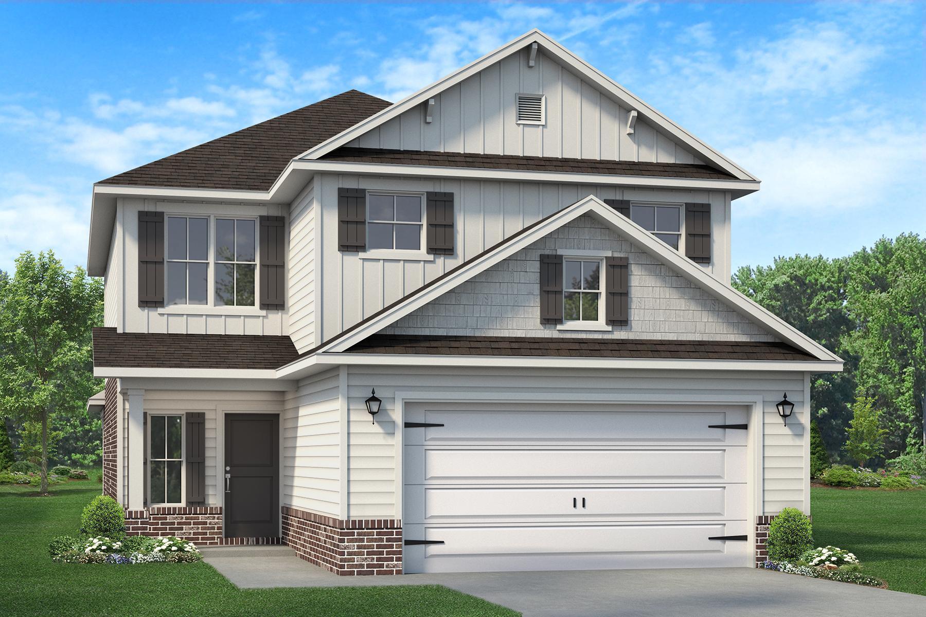 This beautiful two story home has both a covered back porch as well as a covered front porch. It boasts 5 bedrooms with 3 full bathrooms and one half bath. The Master bedroom is on the first floor and has its own en suite bath with a separate garden tub and walk in tiled shower. Fixtures are modern black and all countertops are quartz. You'll find upgraded LVP throughout with carpet only on stairs and in bedrooms. Appliances are stainless(Microwave, Range and Dishwasher)Cabinets are soft closing and come with hidden hinges. There is plenty of energy saving LED lights. This home sits on a half acre lot with a tree lined back. The irrigation is front and back and the exterior comes with a landscape package. The subdivision is well lit with decorative lamp posts. So much more to see!