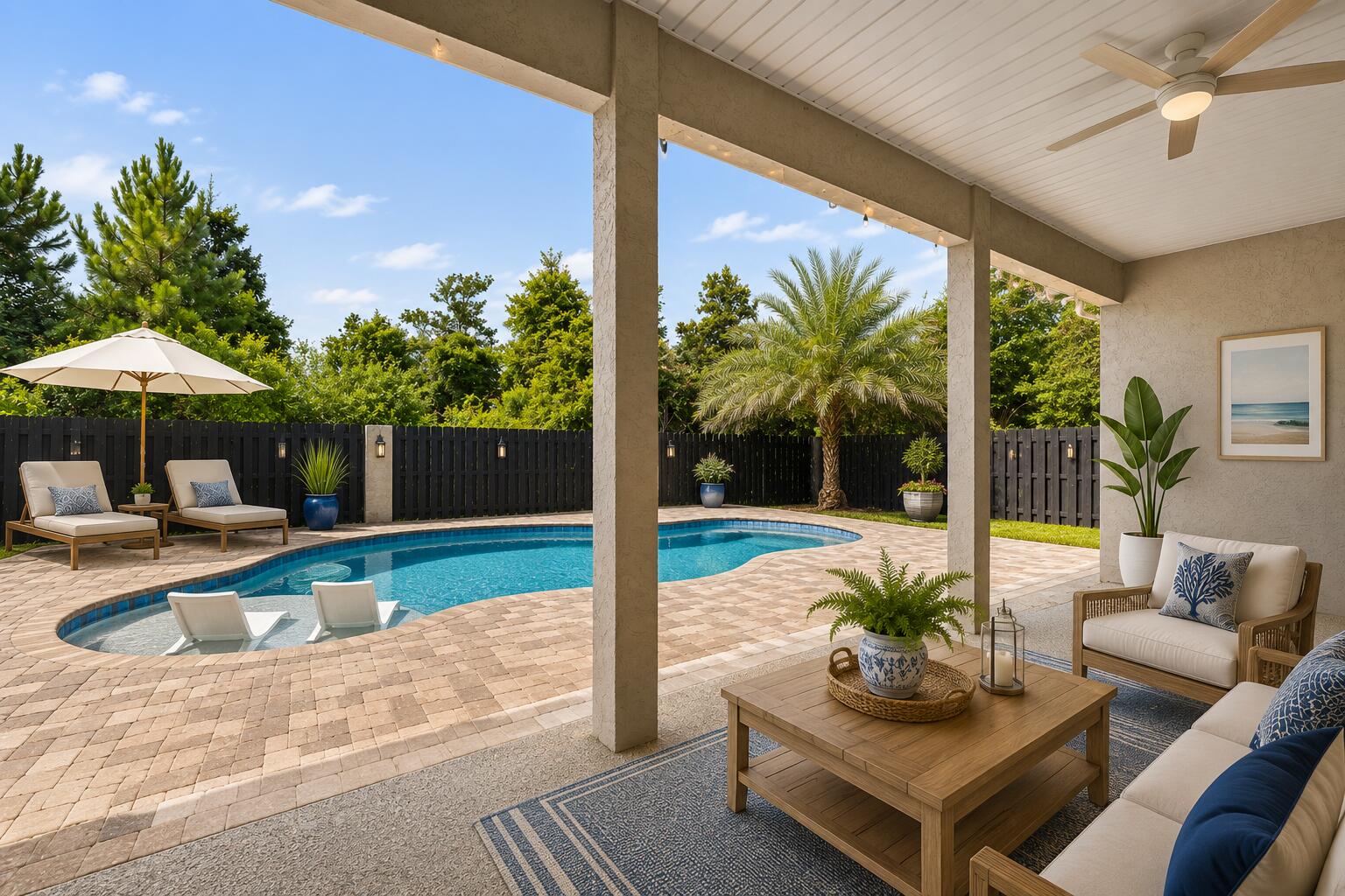 Welcome to this beautifully maintained 3-bedroom, 2-bath home in the desirable Magnolia Point at The Preserve! Offering comfortable single-level living, this home combines thoughtful updates with an exceptional outdoor retreat. Inside, you'll find a spacious living room centered around a cozy gas fireplace, a formal dining area, and a generous kitchen featuring a breakfast bar and adjoining breakfast nook, perfect for everyday living or entertaining. The oversized primary suite offers waterproof composite flooring, a large walk-in closet, an en-suite bath with a whirlpool tub and separate shower, plus private access to the backyard. Step outside to your own private oasis featuring a stunning saltwater pool installed in 2021, a large covered patio, and a fully fenced backyard designed for relaxing, entertaining, or enjoying Florida's beautiful weather. Major updates provide peace of mind including a 2025 Hisense high-efficiency HVAC system, 2020 roof, 2020 gas water heater, 2025 pool pump, and numerous newer appliances including the refrigerator and range (2021), dishwasher (2024), washer (2025), and dryer (2021). Conveniently located just minutes from the Navy base, marinas, shopping, dining, and the white sandy beaches of Panama City Beach, this move-in-ready home offers the perfect blend of comfort, convenience, and Florida living.