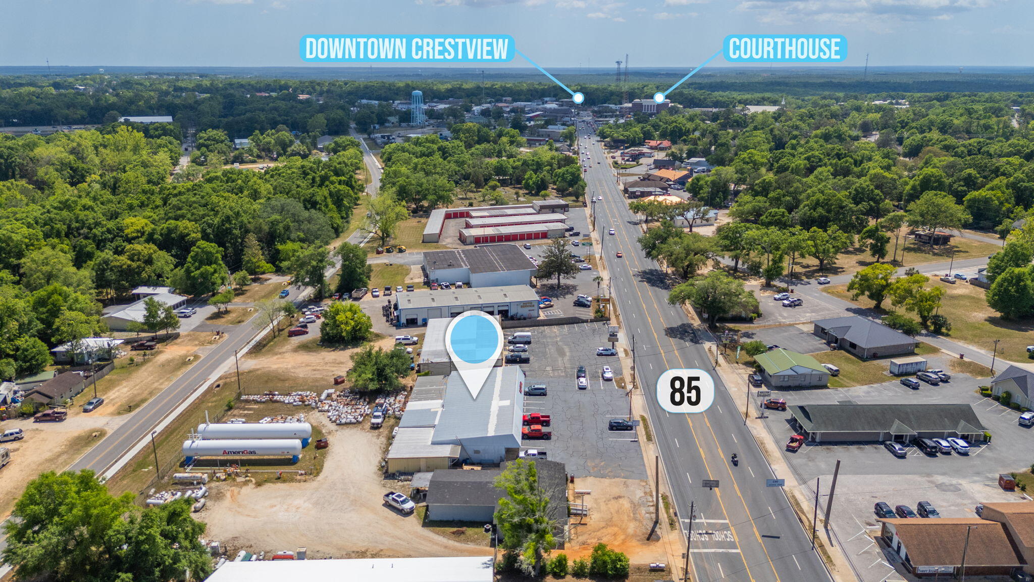 PRIME COMMERCIAL OPPORTUINTY in a high-visibility location along the heavily traveled Hwy 85 (N Ferdon Blvd)! This versatile property offers approximately 5103 square feet of heated and cooled space, plus additional storage, situated on a .45-acre lot. The building is configured into three units, with two currently leased--providing immediate income potential for investors or an ideal setup for an owner-user.
The property features approximately 18 parking spaces, offering convenient access for tenants and customers alike. Its strategic location places you just minutes from downtown Crestview and the new Walmart Marketplace currently under construction, positioning the property to benefit from continued growth and increasing traffic in the area. With commercial frontage along one of Crestview's main corridors becoming increasingly limited, this is a rare opportunity to secure a well-located asset with strong exposure and long-term upside.