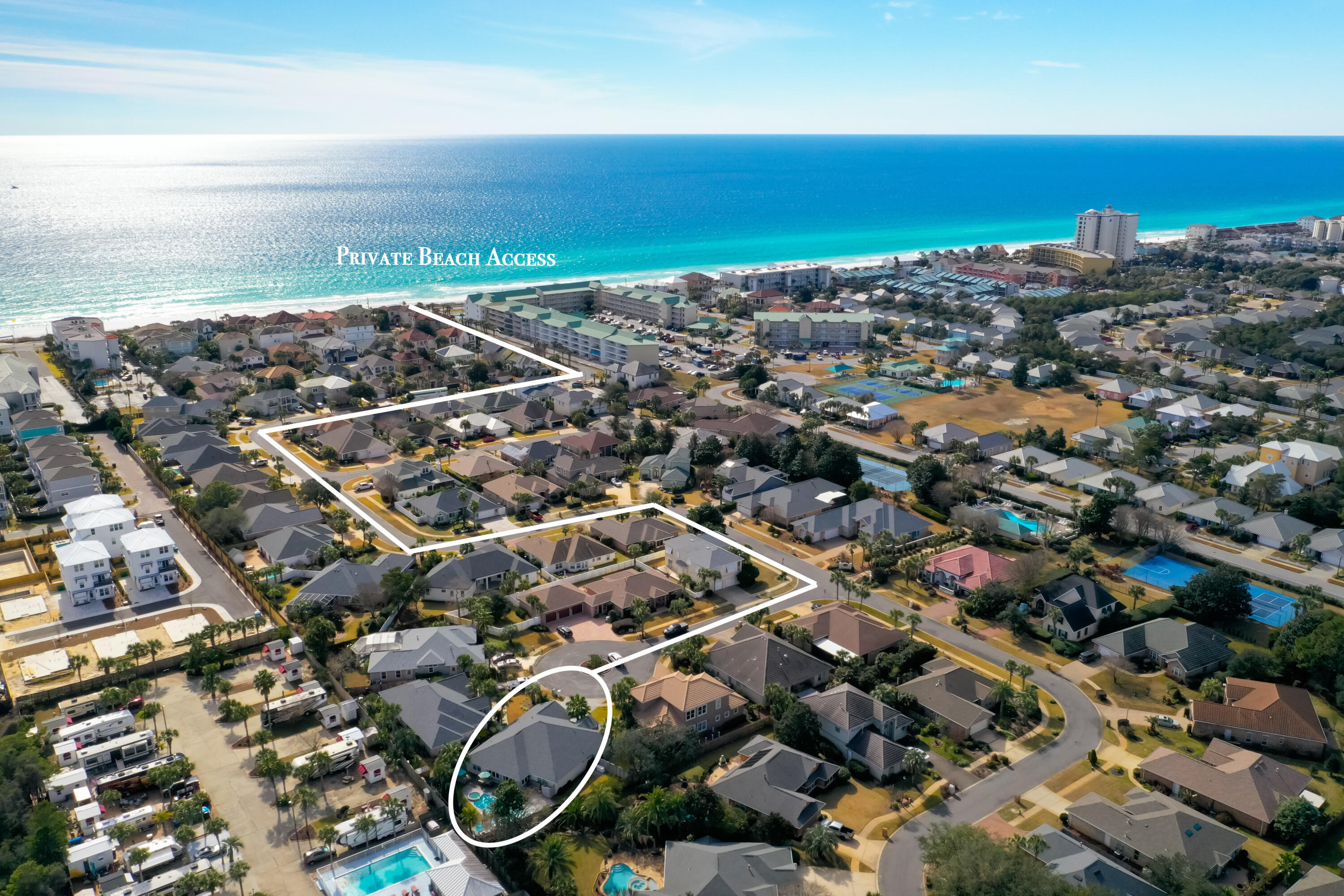This upscale home in highly desirable AVALON BEACH ESTATES is a must see. A spacious SINGLE STORY and grand home in a unique gulfside community with over 500 ft of private beach. The community enjoys a beautiful heated pool, tennis court, pickle ball, and spacious common areas. This home is a short walk to the private beach entry. Your immaculate brick home is on a quiet cul de sac with lush landscaping, an expansive fenced in, private pool and back yard.  Gorgeous 4 bed, 2 bath with tile flooring throughout.  Featuring 10' ceilings, open floor plan, chef's kitchen with stainless steel appliances and an under counter ice maker soft closing drawers with updated bathrooms  rain showers and double sinks.  It has never been a rental home.  Since the existing owners have lived there new Generac whole house unit, heated swimming pool & hot tub, Bosch 5 ton AC unit, Roof, many interior updates.