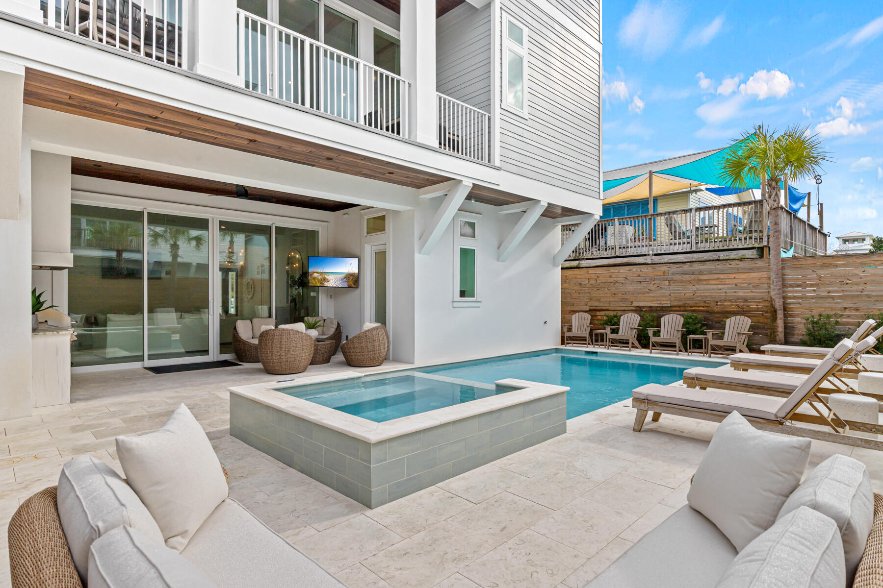 While $336,000 in annual rental income is impressive, it's the refined interiors and thoughtful design that make this house feel like home. Welcome to 65 Daytona Street - where deeded beach access and a private resort-style outdoor oasis meets a luxury beach home that redefines elevated lifestyle. With room for 33 guests, this spacious 8 bedroom, featuring en-suite bathrooms for every bedroom, plus custom bunk room, top level observation social deck with panoramic gulf views and an elevator to three levels, this retreat offers premium finishes and exceptional outdoor living. Enjoy a large natural limestone decked private heated pool, a relaxing spa and outdoor summer kitchen complete with a built-in grill, perfect for entertaining or unwinding, all just steps from the beach. This isn't just about the bottom line--it's about quality, comfort, and a lifestyle you'll cherish. If you're seeking a property that prioritizes experience over everything else, this is your rare opportunity.