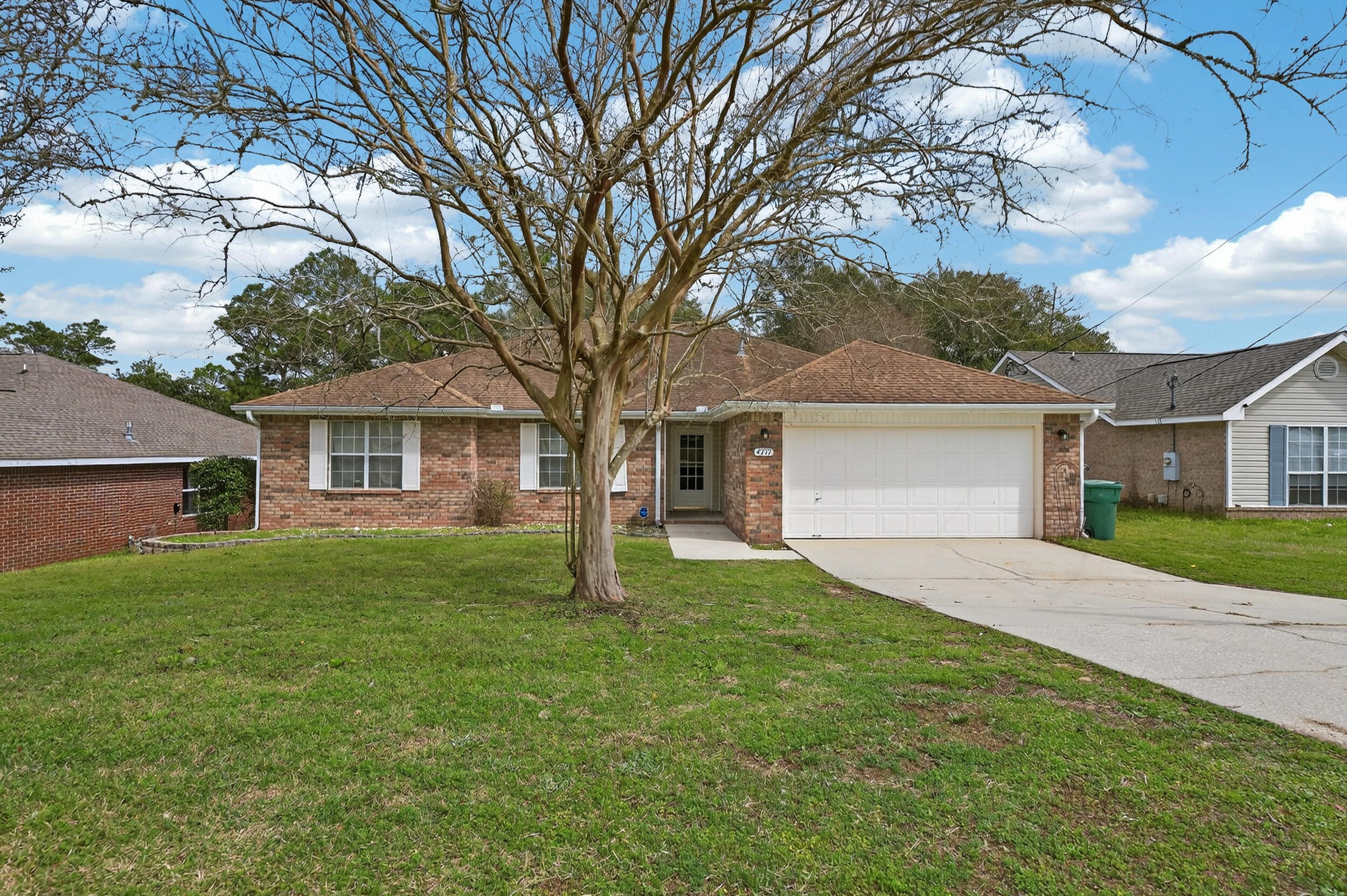 Welcome to 4717 Whitewater Lane, nestled on a generous .59-acre lot in Sugar Creek S/D.  Situated on the south end of Crestview, this home provides a peaceful retreat just minutes from Duke Field SFG, shopping, schools, and local eateries. This all-brick beauty boasts 4-bedrooms, 2-baths with a large, fenced backyard featuring a plethora of gardening and flower beds ready for your greenery aspirations. Imagine the joy of cultivating your own organic vegetables or arranging fresh-cut flowers from your personal oasis. Inside, the family room's vaulted ceiling and plant ledges create a light and airy atmosphere, perfect for your indoor plant collection. The kitchen is a culinary delight, featuring a stunning backsplash, an abundance of cabinets, ample counter space, and a dining area that  provides tranquil views of your verdant backyard. Whether you're preserving your harvest or simply stocking up, the large pantry and laundry room offer plenty of space for all your storage needs.  Energy efficiency is paramount with solar panels installed to keep utility costs down - and the seller has generously offered to pay them off at closing. Don't miss out on the opportunity to grow your dreams in this beautiful property! Yard building has no value.  Irrigation system in As Is condition.  Buyer to verify items of importance such as room measurements and school zones.  Tenant occupied, 24 hour notice required before showings.