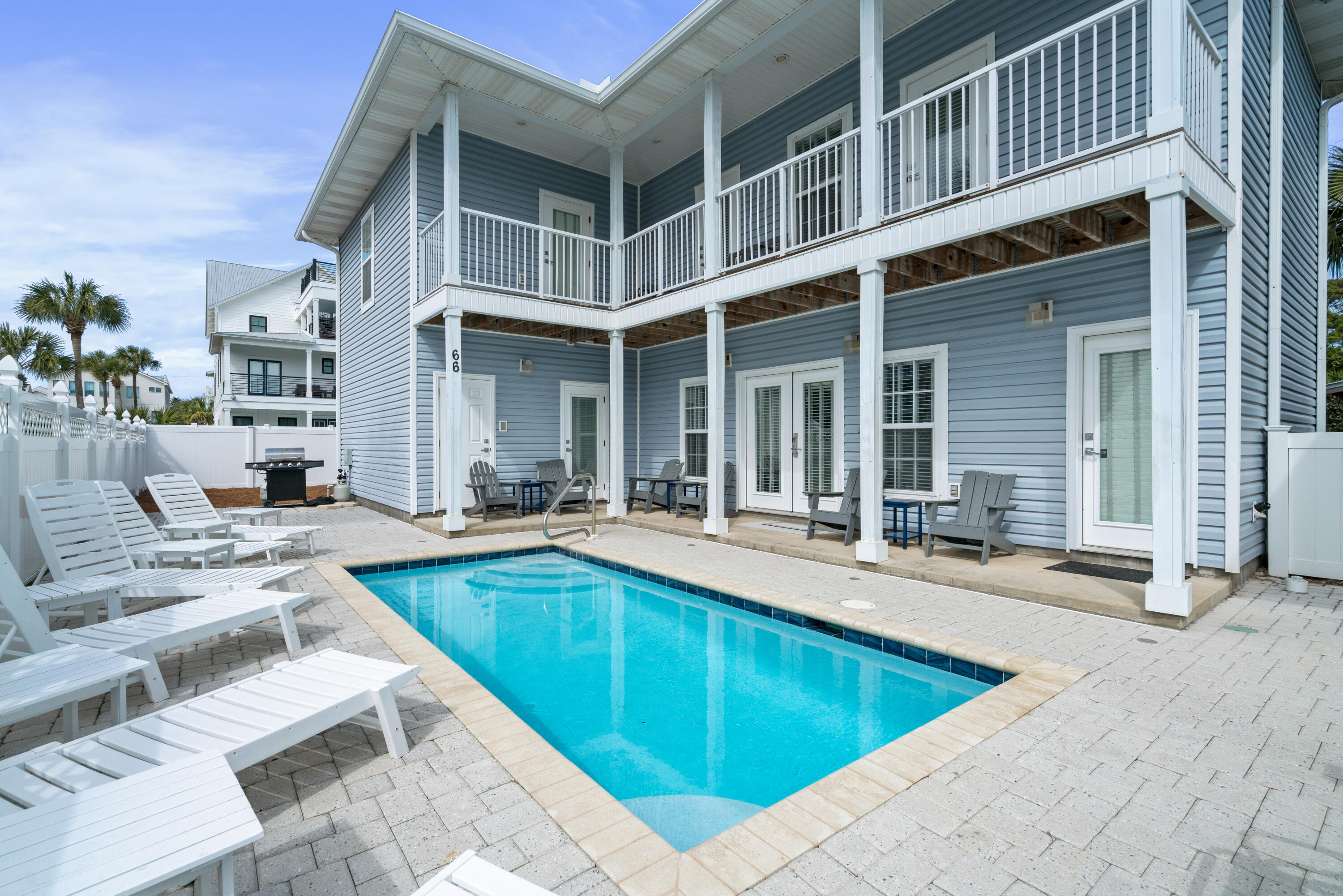 Experience paradise in the highly desired Crystal Beach neighborhood.  This 7 bedroom, 5 bath home with its own private pool is just steps to the beautiful white sandy beaches of the Emerald Coast.  The main house has 5 bedrooms & 4 full baths.  The open kitchen, dining area & living room are right off the pool.  The kitchen has granite countertops & stainless steel appliances.  Upstairs there are 3 additional bedrooms, 2 full baths & a bonus room with a wet bar.   The guest house has a view of the gulf from the balcony & has 2 bedrooms, full bath, full kitchen & living room.  Plenty of parking for guests & no HOA fees.  This property makes a great investment, second home or primary home.