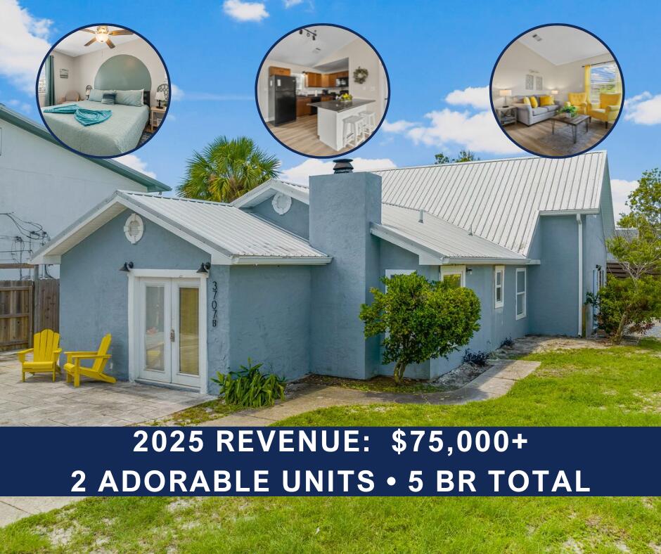 ADORABLE DUPLEX WITH MULTIPLE POSSIBILITIES!

* Live in one side, rent the other out.

* Short term rent both units.

* Short term rent one side, mid or long-term rent the other.

THE CHOICE IS YOURS! SIDE A: MYSTIC SURF 
--3 BR, Sleeps 8 - King, King, King + Twin/Twin Trundle 
--1 Full, 1 Half Bath 
--Surf/wave murals in every bedroom 
--Full Kitchen with lots of counter space 
--Private Patio 
--Storage shed 
--Electric fireplace! 

SIDE B: MYSTIC SUN 
--2 BR, Sleeps 4 - King, King rooms 
--1 Full Bath 
--Full Kitchen 
--Private Patio 
--Storage shed 
--Wood-burning fireplace! 

LOCATION:
Across the street from public lagoon access. 
One block to public boat ramp. 
Walk to public beach access #11, just 7 blocks away. 
Walk to Buster's Beer and Bait. 
Drive to Schooner's and the St Andrews State Park. 

Don't miss your opportunity for 100% bonus depreciation this year. Ask your CPA how you can SAVE BIG MONEY ON TAXES!

Come see this today! We look forward to receiving your offer!

See the walkthrough video attached to this listing, and ask your agent for the Airbnb link as well.

Thank you for your interest.  We look forward to your offer!