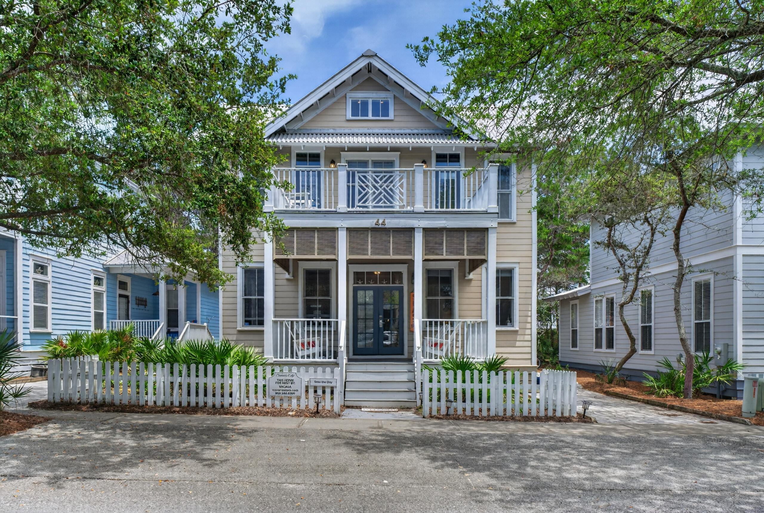 Nestled in the highly sought-after community of Summer's Edge, this beautifully maintained 3-bedroom, 3-bath coastal cottage offers the perfect blend of charm, comfort, and location. Just a short stroll to Eastern Lake, the sugar-white beaches of Scenic 30A, deeded neighborhood beach access, and two private pools, this home captures the essence of relaxed beach living while offering exceptional potential as a vacation retreat or short-term rental investment.  From the moment you arrive, the oversized front porch invites you to slow down and unwind. Recently upgraded Trex composite decking on both the front porch and second-floor balcony adds beauty and low-maintenance durability. Offered fully furnished and is move-in ready.  Inside, you'll find real hardwood flooring, crown molding, recessed lighting, and an open, light-filled layout enhanced by oversized custom windows. Built-in shelving and cabinetry add warmth and character to the living area, while the kitchen features stainless steel appliances, generous counter space, a breakfast bar, and an open dining area perfect for gathering. The first floor also offers a full bath, pantry, laundry area, flexible bonus sleeping space, and backyard access.  Upstairs, coastal-inspired finishes, raised ceilings, and new carpeting create a peaceful retreat. The primary suite features balcony access and a beautifully remodeled spa-style bath with cathedral ceilings, skylight, teak double vanity, freestanding soaking tub, and a custom floor-to-ceiling tiled shower. Guest bathrooms have also been tastefully updated with premium finishes.  A rare opportunity to own a turnkey beach cottage in one of 30A's most desirable communities--where every day feels like vacation.