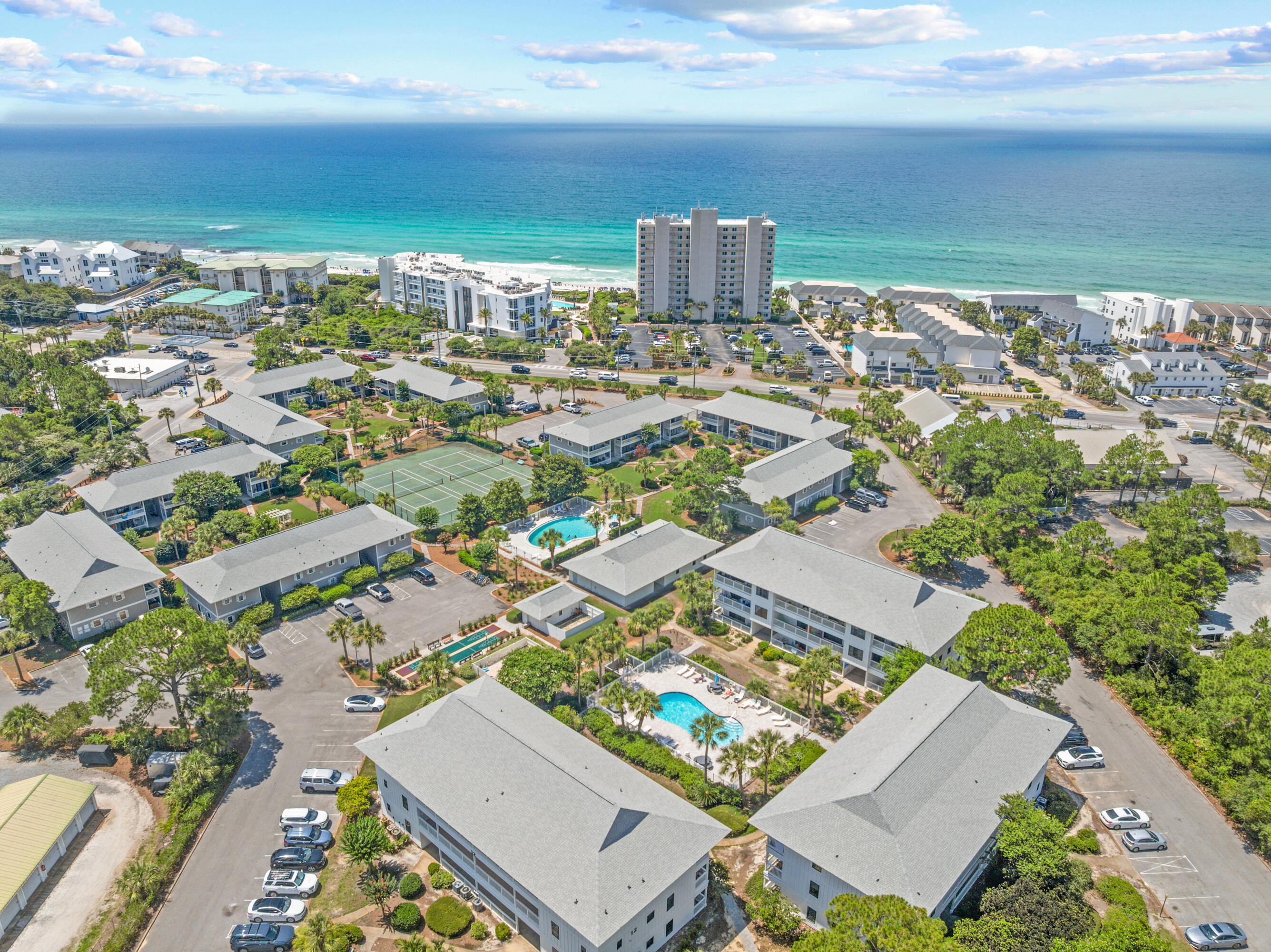 Amazing opportunity to own a 3-bedroom condo in the sought-after Beachwood Villas community in Seagrove Beach! Just a short stroll from 30A's world-famous sugar sand beaches, this property offers coastal charm and convenience. 

Recent community-wide improvements at Beachwood Villas include new impact-rated windows and doors, Hardie board exterior siding, and fresh exterior paint--providing both beauty and peace of mind. Best of all these assessments have already been paid.

Beachwood Villas offers impressive amenities, including 2 swimming pools, shuffleboard courts, lighted tennis courts and pickleball, play area, clubhouse, and grilling area. Enjoy walking or biking along 30A, with local favorites within easy reach. Cafe Thirty-A is just a 3-minute walk away, while beloved dining destinations such as Old Florida Fish House and Beachy Bean Coffee Co. are approximately 1.6 miles away.

With rental projections of up to $70,000 annually, this property presents an outstanding opportunity for investors, second-home owners, or those seeking a full-time coastal residence. Don't miss your chance--schedule a showing today! Enjoy access to two community pools with bathrooms, lighted tennis court, playground, shuffleboard, grilling area, and courtyard.
