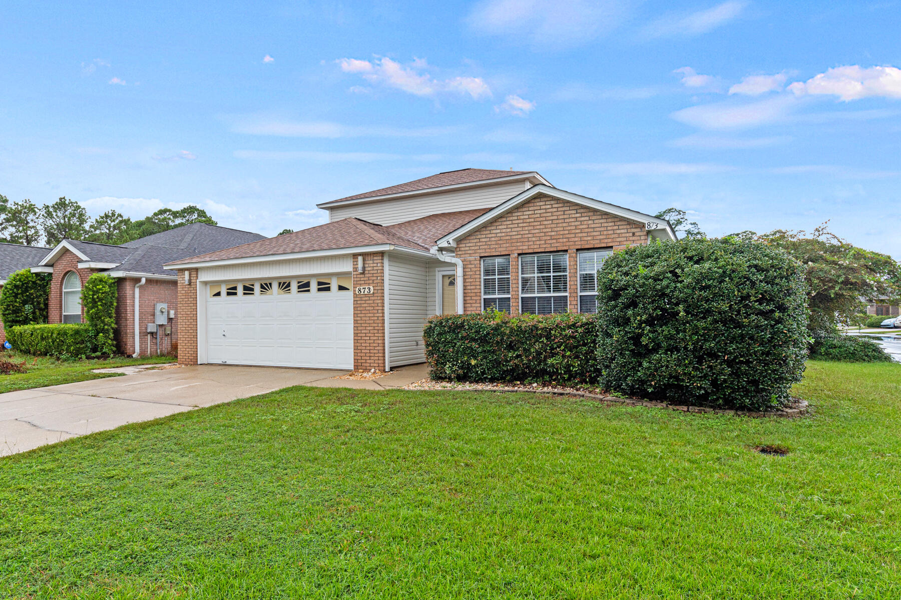 *VA buyers- assumable VA loan at 3.25%, monthly payment currently $1798.58; that includes current taxes & insurance, approx loan balance 285K*.  Cozy home on a corner lot in Shalimar Oaks Subdivision. Eat-in kitchen with an abundance of natural light, tile flooring, stainless steel appliances, and room for large dining set. Spacious living area with vaulted ceiling. First level  includes half bathroom, laundry, coat closet, master suite with walk-in closet. Upstairs has two bedrooms w/ deep closets, and full bathroom. Plus an additional  walk-in hallway closet. Backyard complete with privacy fence, storage shed, covered patio.  Roof and HVAC replaced in 2016. Water heater 2022.