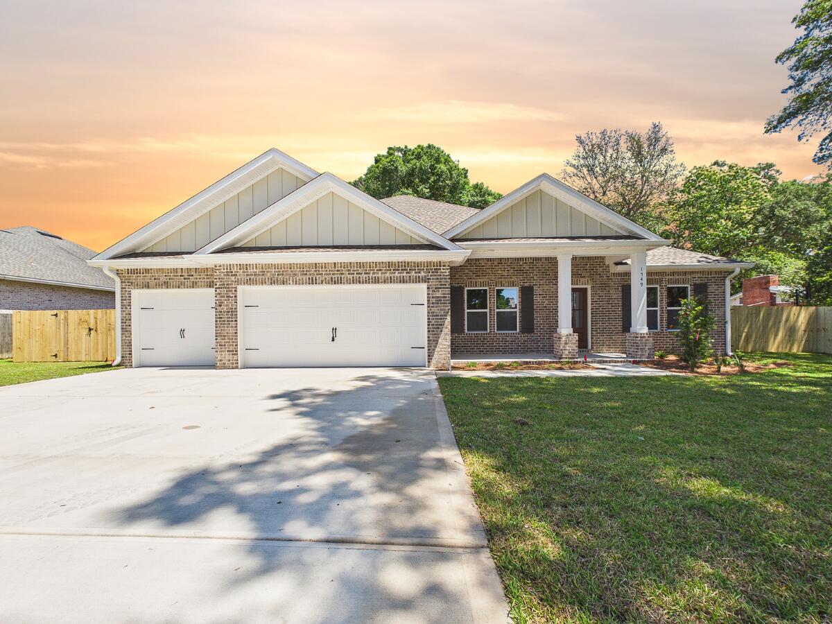 ***BUILDER MEMORIAL DAY INCENTIVE!!!***Almost complete - Builder can close in 30 days. Welcome to your dream home situated on a 100x150' oversized lot!! This stunning new construction features 5 spacious bedrooms, 3 bathrooms, and a generous 3-car garage. Thoughtfully designed with an open, split floor plan, this home offers both privacy and seamless connectivity, perfect for families and entertaining. The gourmet kitchen is a chef's delight, showcasing sleek quartz countertops, a stylish tile backsplash, a gas stove, soft-close cabinets, farmhouse sink, slate GE appliances to include a french door fridge and a walk-in pantry. The main living areas feature durable luxury vinyl plank flooring, blending elegance with easy maintenance. Step outside to enjoy the large fenced backyard, offering privacy and a safe space for outdoor activities or peaceful relaxation. Centrally located in Niceville, this home is just minutes from local amenities: shopping, dining, schools, recreation, and stunning beaches. Photos used are of same floor plan built by same builder at a different location. Some finishes depicted may not be exactly the same.
