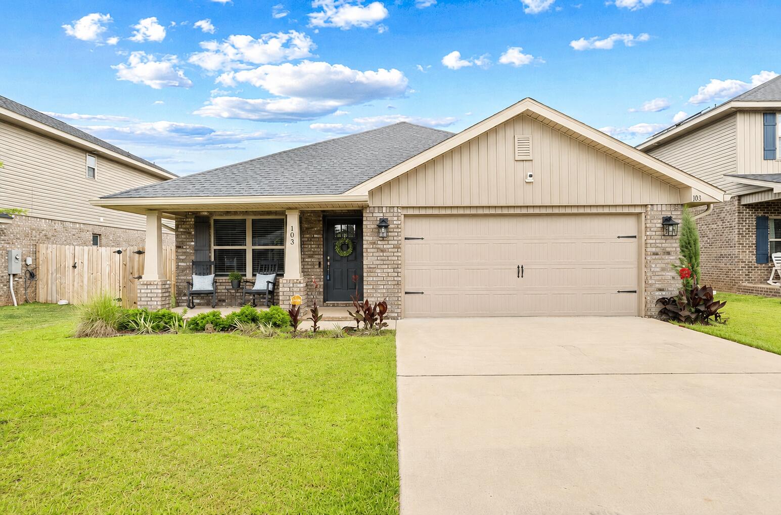 SHORT SALE - Subject to Lender Approval
Built in 2023, this beautifully designed 3-bedroom, 2-bath Craftsman-style home offers 1,762 square feet of modern, functional living space in a convenient Crestview location. Some listing photos have been virtually staged to illustrate the home's potential.
The open-concept floor plan features luxury vinyl plank flooring throughout the main living areas and plush carpeting in the bedrooms for added comfort. The spacious kitchen is equipped with granite countertops, abundant workspace, and overlooks the main living and dining areas--perfect for everyday living and entertaining.
 The open kitchen features granite countertops and ample workspace, making it ideal for everyday living and entertaining.
Four-side brick construction, gutters, and a fully privacy-fenced backyard contribute to
The primary suite serves as a relaxing retreat with a garden tub and separate shower. Located in the heart of Crestview, this home offers convenient access to shopping, dining, and daily amenities while remaining comfortably removed from heavy south-end traffic. Residents also enjoy access to a brand-new community pool, perfect for warm summer days and neighborhood gatherings.
This move-in-ready home combines modern finishes, thoughtful upgrades, and a desirable location. Schedule your private showing today.
The private primary suite offers a relaxing retreat with a garden tub, separate shower, and generous closet space. Additional highlights include durable four-sided brick construction, gutters, and a fully privacy-fenced backyard, creating the perfect setting for outdoor living and low-maintenance enjoyment.
Residents enjoy access to a brand-new community pool while being conveniently located near shopping, dining, schools, and everyday amenities, with easy access to major routes while avoiding the heavier south-end traffic.
Short Sale: Subject to lender approval. The lender has not approved the list price. Property is being sold As-Is. Buyers should expect longer response times as lender approval is required.
This nearly new home offers modern finishes, quality construction, desirable community amenities, and exceptional value. Schedule your private showing today!