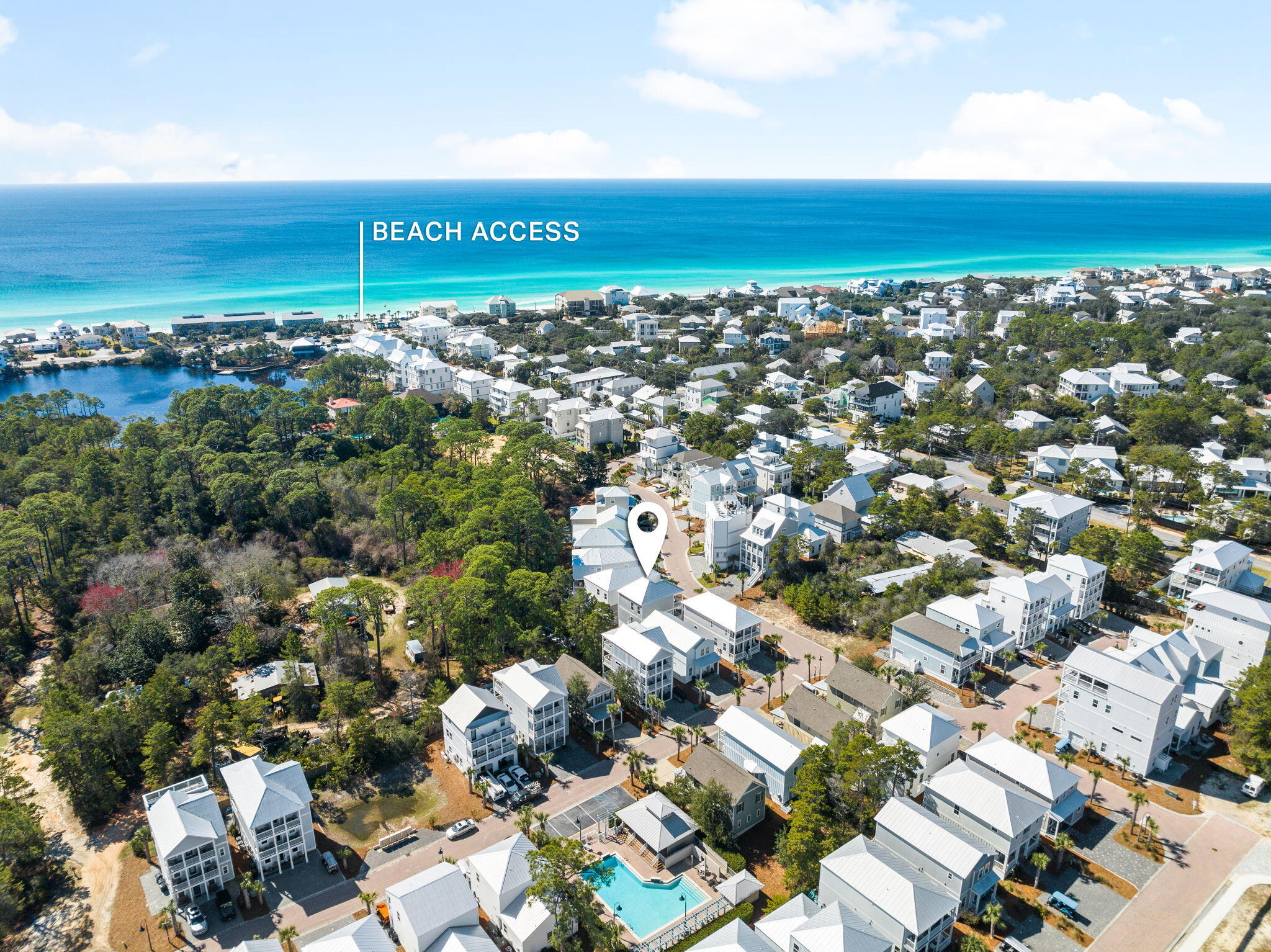 Tucked just off Scenic Highway 30A and moments from the sand, 62 Charming Way pairs the location buyers want with the easy coastal lifestyle they are searching for. Hidden behind Stinky's Fish Camp in a quiet community, this fully furnished retreat offers a rare blend of convenience, comfort, and charm, all just a short golf cart ride or easy stroll to Dune Allen Beach Access.

From the moment you arrive, the setting feels like a private coastal hideaway. Owners and guests enjoy access to a resort-style community pool, perfect for slow afternoons, post-beach swims, and relaxed evenings under the Florida sun. Inside, the home lives beautifully with a bright, open layout designed for gathering. Natural light fills the main living spaces, while the living room flows seamlessly into the dining area and kitchen for an easy, connected feel. The kitchen is both functional and inviting, featuring stainless steel appliances, a large island with seating, generous prep space, and a spacious pantry. A half bath and laundry closet on the first floor add everyday convenience without sacrificing style.

Upstairs, the primary suite offers a private bath and a comfortable place to unwind, while the guest suite also enjoys its own en suite bath. A flexible loft area expands the home's livability with custom built-in bunks and three full-size mattresses, creating the kind of extra sleeping space that makes hosting family and friends easy.

And then there is the lifestyle. From sunset dinners and live music at Shunk Gulley to local favorites like Stinky's Fish Camp, Vue on 30A, and the shops and cafes of Gulf Place Town Center, this location places you in the heart of everything that makes this stretch of 30A so loved. Blue Mountain Beach and Grayton Beach are also just a short drive away when you feel like exploring beyond your own backyard.

Whether positioned as a full-time residence, vacation retreat, or income-producing rental, 62 Charming Way delivers the kind of location, layout, and livability that is increasingly hard to find along 30A.