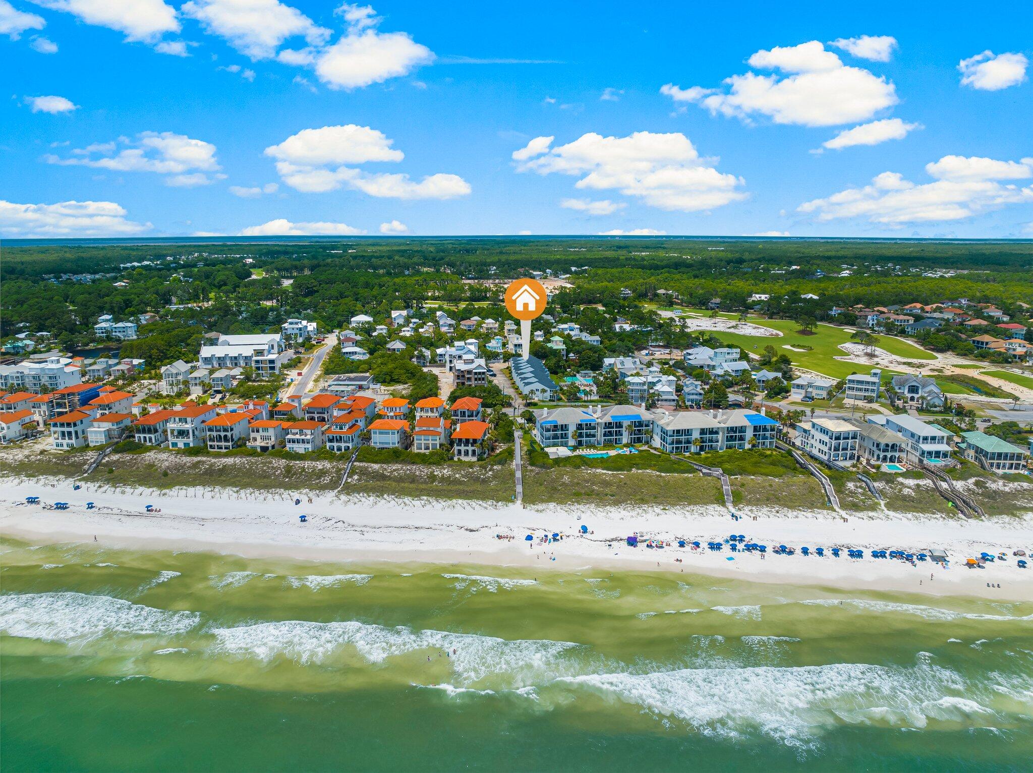 With a 30A address Palms North is a low density complex with only 16 units and has 350 ft. of private deeded beach that is only shared with Palms South. Deeded access is just steps away.
7B is a second floor updated condo with 2 bedrooms & 2 full baths and a loft area with 2  queen beds. The screened in porch off the Livingroom has a view of the pool and grounds. This condo is sold fully furnished and has a nice size open kitchen with a  breakfast bar. The master bedroom is very spacious with a private balcony for enjoying your morning coffee or tea. There is also a large community pool, outside storage and an abundance of parking. It is an easy bike ride or walk to Gulf Place and several award winning restaurants.  Move in ready, and a perfect place to enjoy beach living!
