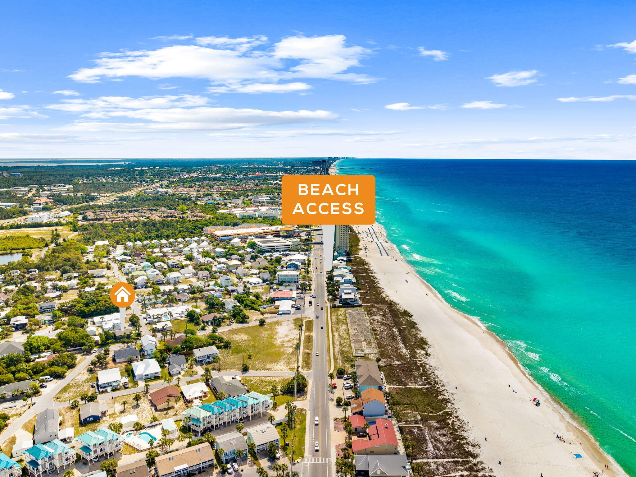 Charming Beachside Home in Panama City Beach!

Welcome to this beautiful single-family residence located just a block away from the stunning Panama City Beach! This property features:
2 Bedrooms & 2 Bathrooms: Spacious and well-maintained, perfect for comfortable living. (NO HOA)
1,122 sqft of Living Space: Ample room for your family and guests.7,405 sqft Lot: Enjoy plenty of outdoor space with an UNBELIEVABLY Large fenced in beautiful grass yard perfect for outdoor activities, gardening, or just soaking up the Florida sun.
Updated Kitchen & Bathroom: Modern amenities for a touch of luxury, including stainless steel appliances, beautiful countertops, and elegant tile work.
Extra Flex Room: Can be converted into a 3rd bedroom, home office, or creative studio.