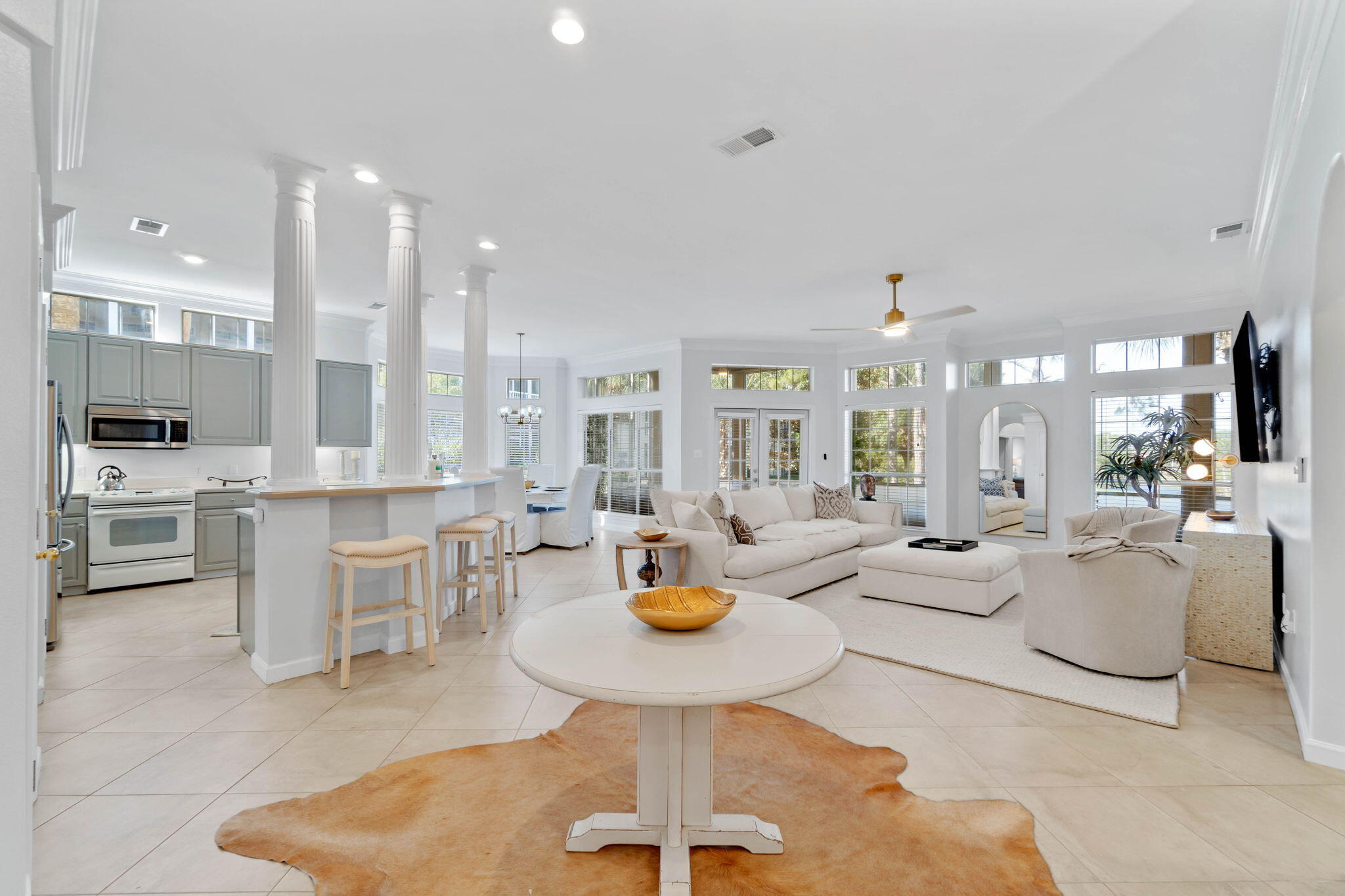 Make this luxurious sunny villa on the beachside of Sandestin Resort your home. This charming, but beachy luxury townhome has an open floorplan with 3 Master Suites with King beds. Recently remodeled and newly furnished to provide a one-of-a-kind living experience with stunning views of the golf course from the living area and large screened Florida porch with ample seating. It's the perfect place to enjoy the warm Florida weather for morning coffee, a refreshing cocktail after 18 holes or after a day at the beach. All 3 bedrooms have their own en-suite bathroom. One level, no stairs.