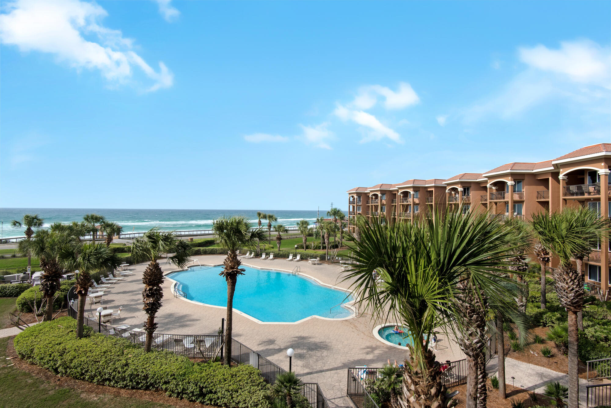 The Mediterranea is a low density, five star resort conveniently located on Scenic Gulf Drive near Pompano Joe's.  This sought after complex resides in a gated community which includes access to nearly 500 ft of private, deeded beach, a huge pool, gorgeous grounds, poolside spa, fitness room and large owners lounge with a full kitchen.  409D features one story living, lots of windows, 3 balconies which provide breathtaking views of the Gulf!  Sip your coffee in the morning and enjoy a cocktail in the evening while you watch an incredible sunset in this beautiful unit.  This condo comes completely furnished and is currently on a vacation rental program but could be utilized as a 2nd home or primary residence.  There is a deeded parking space in the garage and a large storage unit.