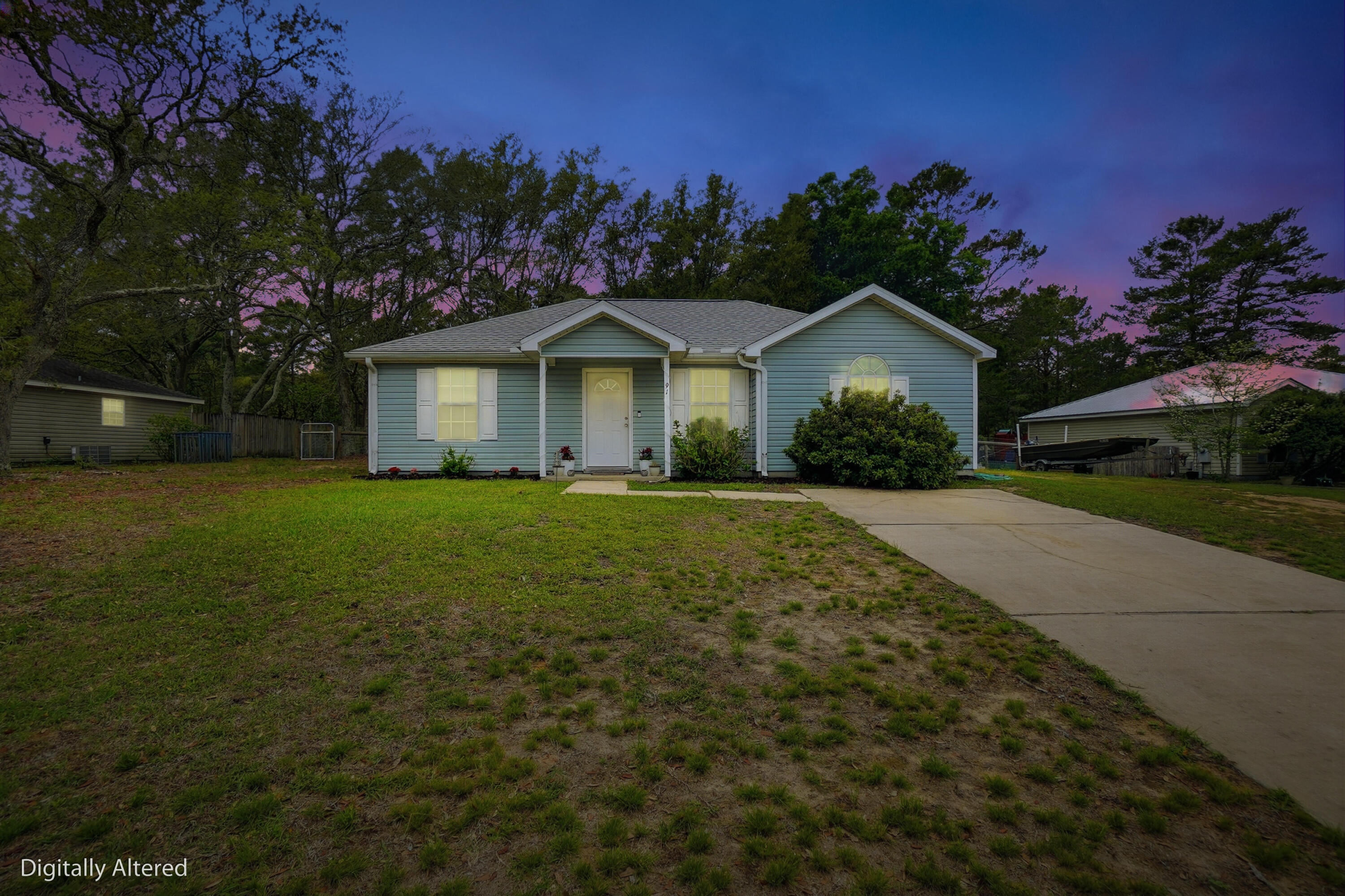Welcome home to this charming and beautifully updated 3-bedroom, 2-bathroom retreat, perfectly situated on a fully fenced half-acre lot at the end of a quiet cul-de-sac--offering privacy, space, and peaceful wooded views right in your backyard.
This immaculate, fully furnished  move-in ready home was thoughtfully renovated in 2021 and features stylish, low-maintenance luxury vinyl plank flooring throughout. The kitchen is a true standout with modern cabinetry, gleaming granite countertops, a farmhouse sink, and stainless steel appliances--perfect for both everyday living and entertaining. Both bathrooms have been tastefully updated with new vanities and toilets, while ceiling fans with remotes in every bedroom and the living room add comfort and convenience.  Major system upgrades provide peace of mind including updated interior and exterior electrical panels, a new water heater, and a new roof. Smart home features such as a Ring doorbell, Wyze Smart Door Lock, and Emerson Sensi thermostat allow you to control your home right from your phone--blending modern technology with everyday ease.
Step outside and enjoy the cozy patio--ideal for morning coffee or evening relaxation--overlooking a spacious, fenced backyard with plenty of room to play, garden, or simply unwind. The property also includes a new 10x14 storage building with tie-downs, offering excellent space for tools, hobbies, or extra storage.
Conveniently located just minutes from Mossy Head Park, Fire Station 11, local dining, and the Emerald Coast Zoo, this home combines tranquility with accessibility.
If you've been searching for an affordable, beautifully updated home with land, privacy, and modern upgrades--this one truly has it all. Don't miss your opportunity to own this exceptional property that delivers both value and lifestyle in one perfect package!