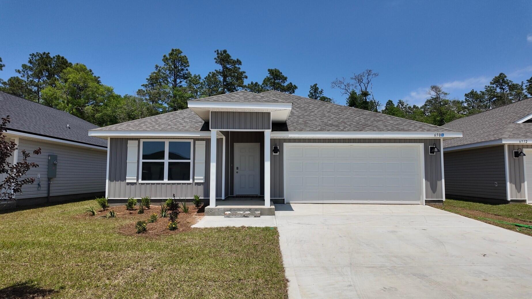Welcome to Rivers Cove featuring a beautiful community pool and playground. The Cali model, one of our most sought-after designs, offers a fantastic open layout for relaxed living. Offers 4 bedrooms, 2 bathrooms, a covered back patio, 2-car garage, and the 'Smart Home Connect' System with various convenient Smart Home devices. The well-appointed kitchen includes stainless steel appliances, a smooth-top range, built-in microwave, quiet dishwasher, corner pantry, island bar, eye-catching wood-look flooring, and plush carpet in the bedrooms. Bedroom 1 and the adjoining beautiful bath boast a large walk-in closet, double vanity sinks and more. Fabric Hurricane window and door protection is also included. ALL LISTING pictures, colors, features, and size may vary. Square footages are approximate.