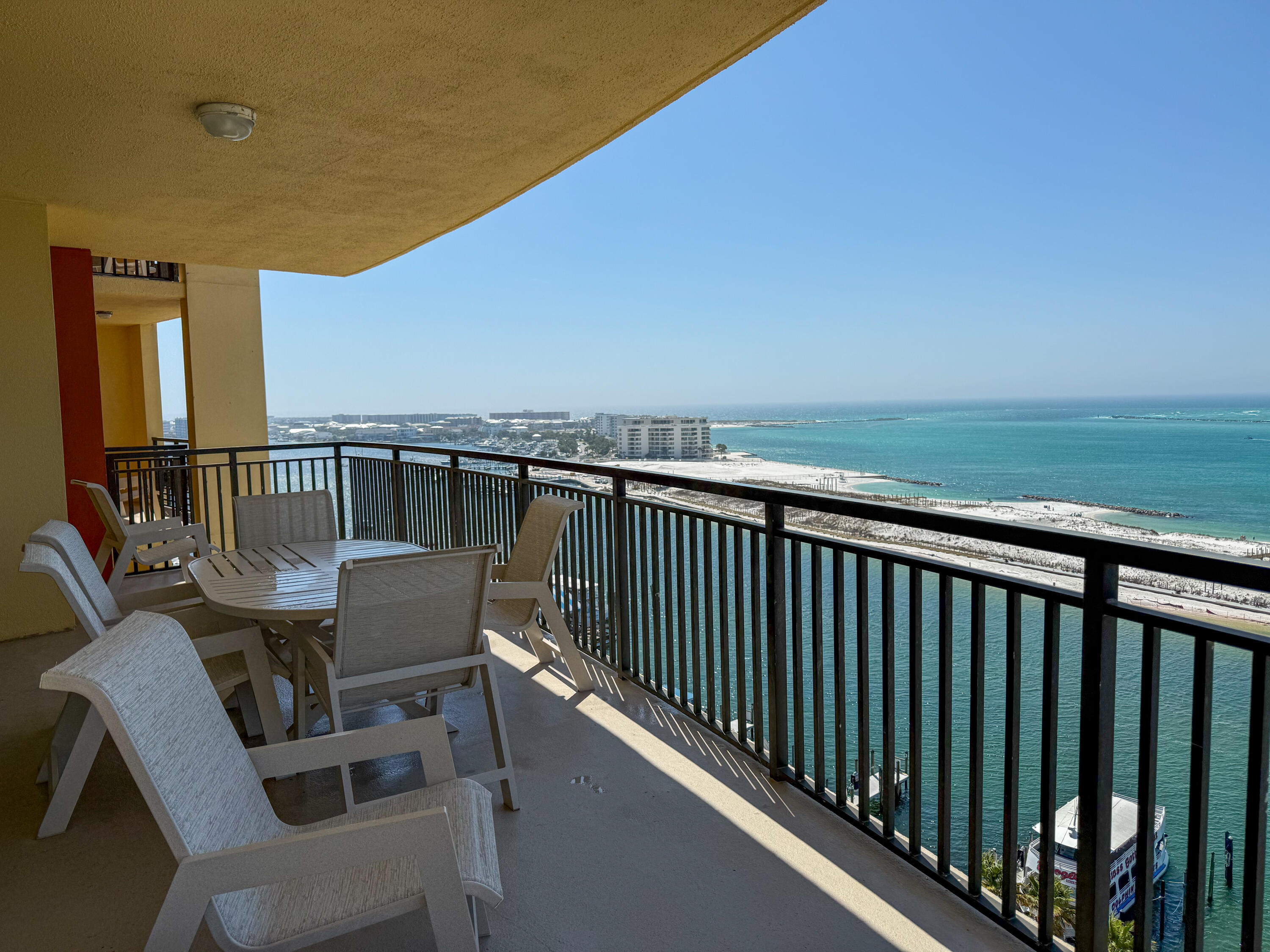 Fractional Ownership. Share G for Sale. This fractional ownership opportunity provides a 1/8 share with 6 weeks of usage, allowing you to experience Destin year-round. This stunning 3-bedroom, 3-bathroom corner condo boasts breathtaking water views of Destin Harbor, East Pass, the Gulf, and Crab Island. Enjoy 500+ sq. ft. of balcony space to soak in the scenery. Amenities include a pool, 2 hot tubs, spa, fitness center, 24-hour front desk, bell service, onsite dining with room service, and beach service with chairs and umbrellas. Conveniently located just an elevator ride from HarborWalk Village's vibrant shopping, dining, and entertainment.