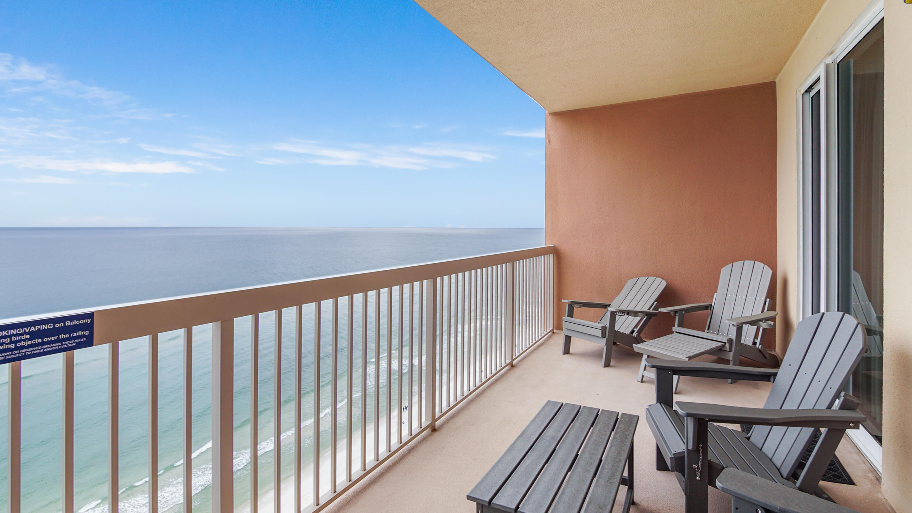 Sunrise Beach #2307 delivers the ultimate coastal retreat. With a Gulf-front primary suite, a roomy bunk space, and 2 full baths, this floor plan is designed for both relaxation & rental appeal. Renovated finishes & stylish décor make it a true turnkey opportunity for beach living. Sold fully furnished & turnkey, this condo is an ideal second home, rental investment, or full-time residence. Tile & luxury vinyl plank flooring throughout ensures low maintenance. Resort amenities include two elevated Gulf-front pools (one heated in cooler months), hot tubs, a large sundeck, spray park, owners' lounge with full kitchen, 2,000 sq ft Gulf-front fitness center, theatre, grills, and a snack bar. Unique under-building parking provides direct access without crossing the street or long walkovers. Sunrise Beach is owner-controlled, so amenities including beach chairs are owned by the community. Conveniently located less than a mile from Pier Park, shopping, dining, and entertainment are right at your doorstep.