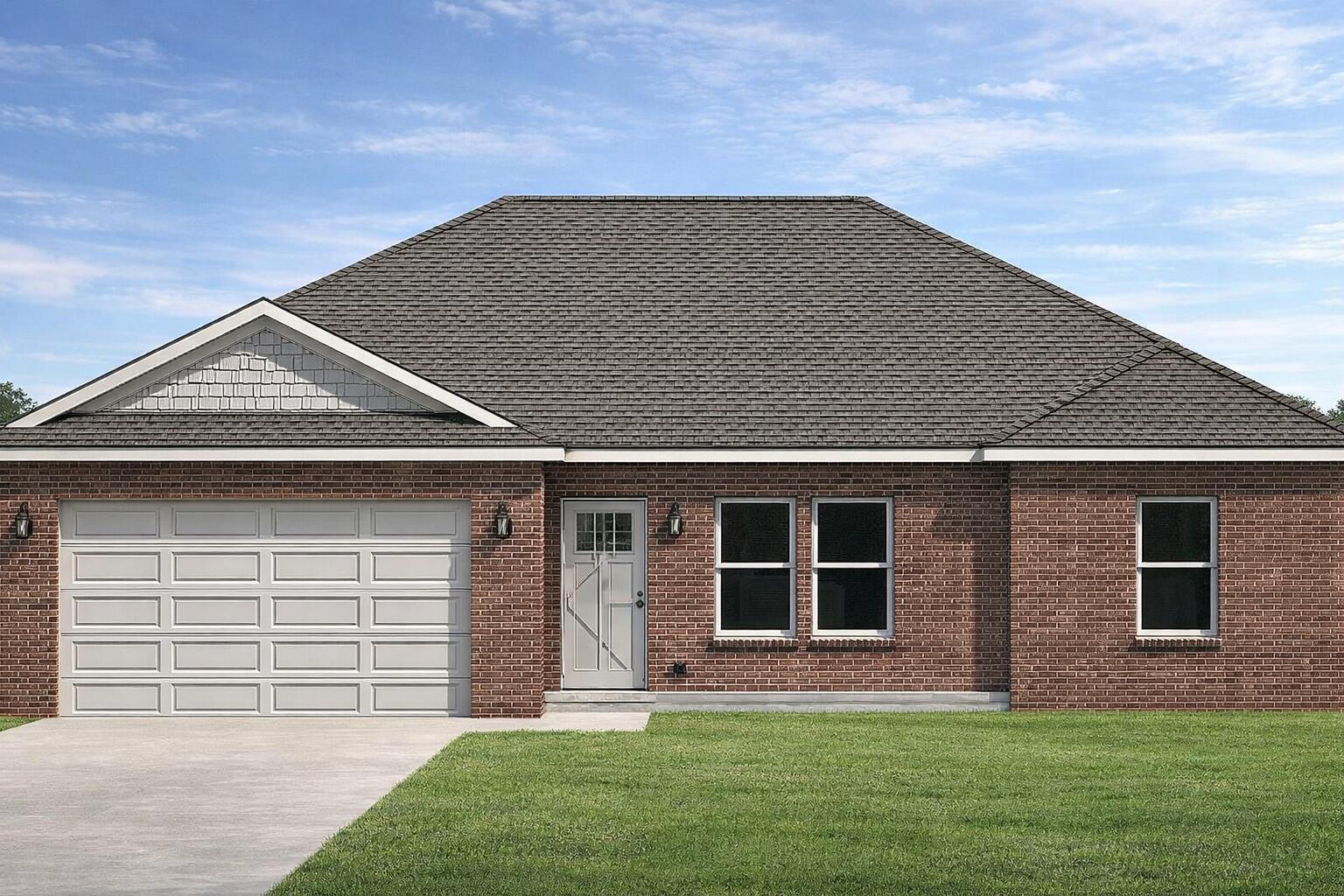 This thoughtfully designed 3-bedroom, 2-bathroom residence features a brick exterior with 2,168 under roof and 1,468 s.f. heated/cool living space.  Front and rear porches and full size 2 car garage.  The home features LVP (luxury vinyl plank) flooring throughout with tile in the bathrooms (both with tubs).  All wood, self closing, two tone cabinetry accents the open concept living and kitchen area with beautiful quartz counter tops and 93x36 island.  You'll love and enjoy the convenience of the laundry room being located accessible to the spacious private  Primary bedroom ensuite.  Two bedrooms are on the other side of the kitchen and living area with Jack and Jill bathroom.  
Ask about Builder credits and incentives that can help fund closing costs and buy downs.