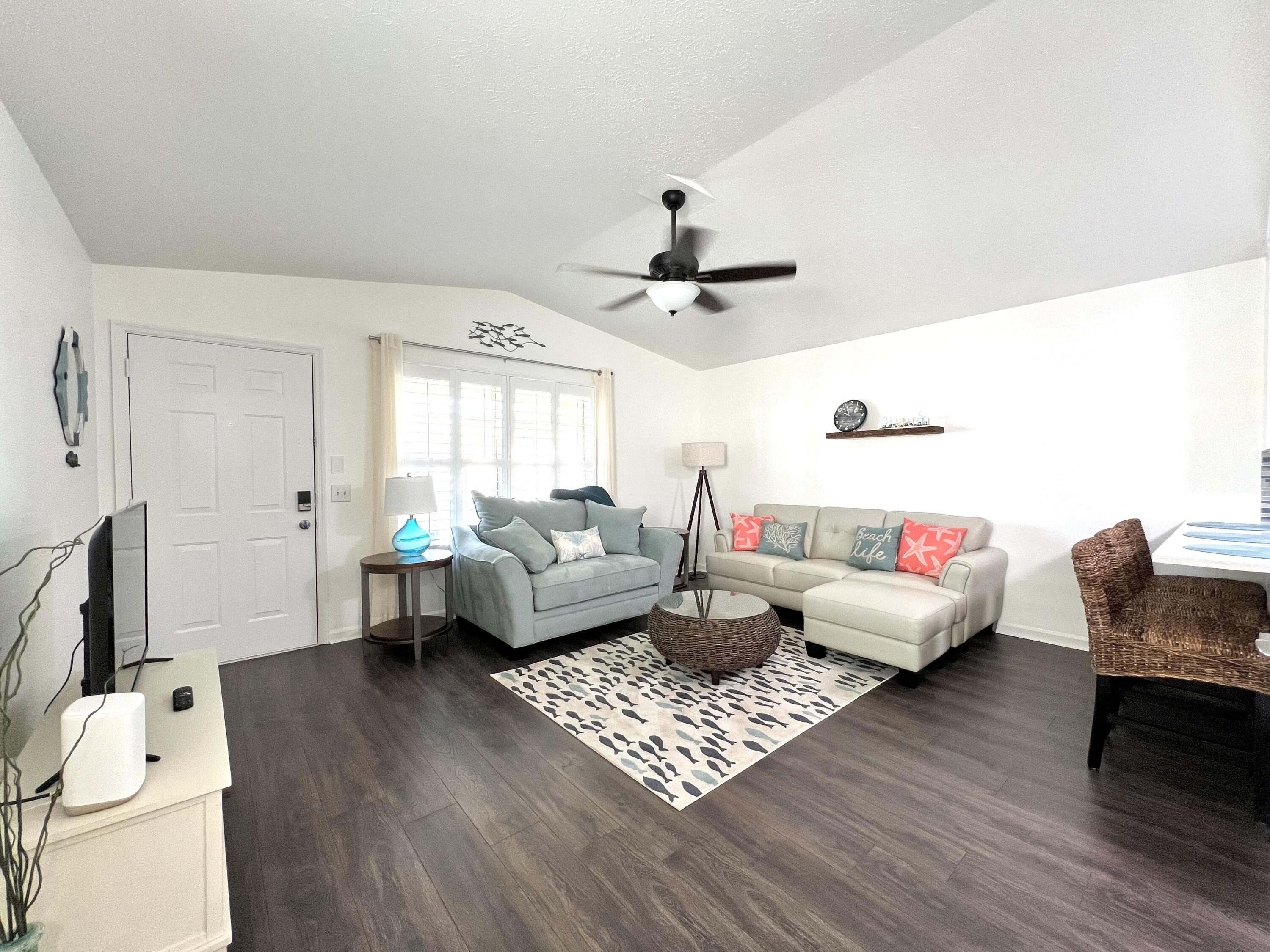 Welcome to this beautifully furnished beach side condo--an ideal choice for a vacation getaway, investment property, or full-time residence. Thoughtfully decorated with stylish coastal accents, this bright and airy unit offers a warm, inviting atmosphere from the moment you walk in. Enjoy year-round comfort with a brand-new AC unit.. The open-concept layout provides the perfect space for entertaining or relaxing with family and friends. Situated just moments from the sugar-white sands of Panama City Beach and a short drive to Pier Park, top-rated restaurants, shopping, and entertainment, this location can't be beat. Community amenities include a sparkling pool, tennis courts, and more, ensuring every day feels like a vacation. All measurements are approximate and should be verified.