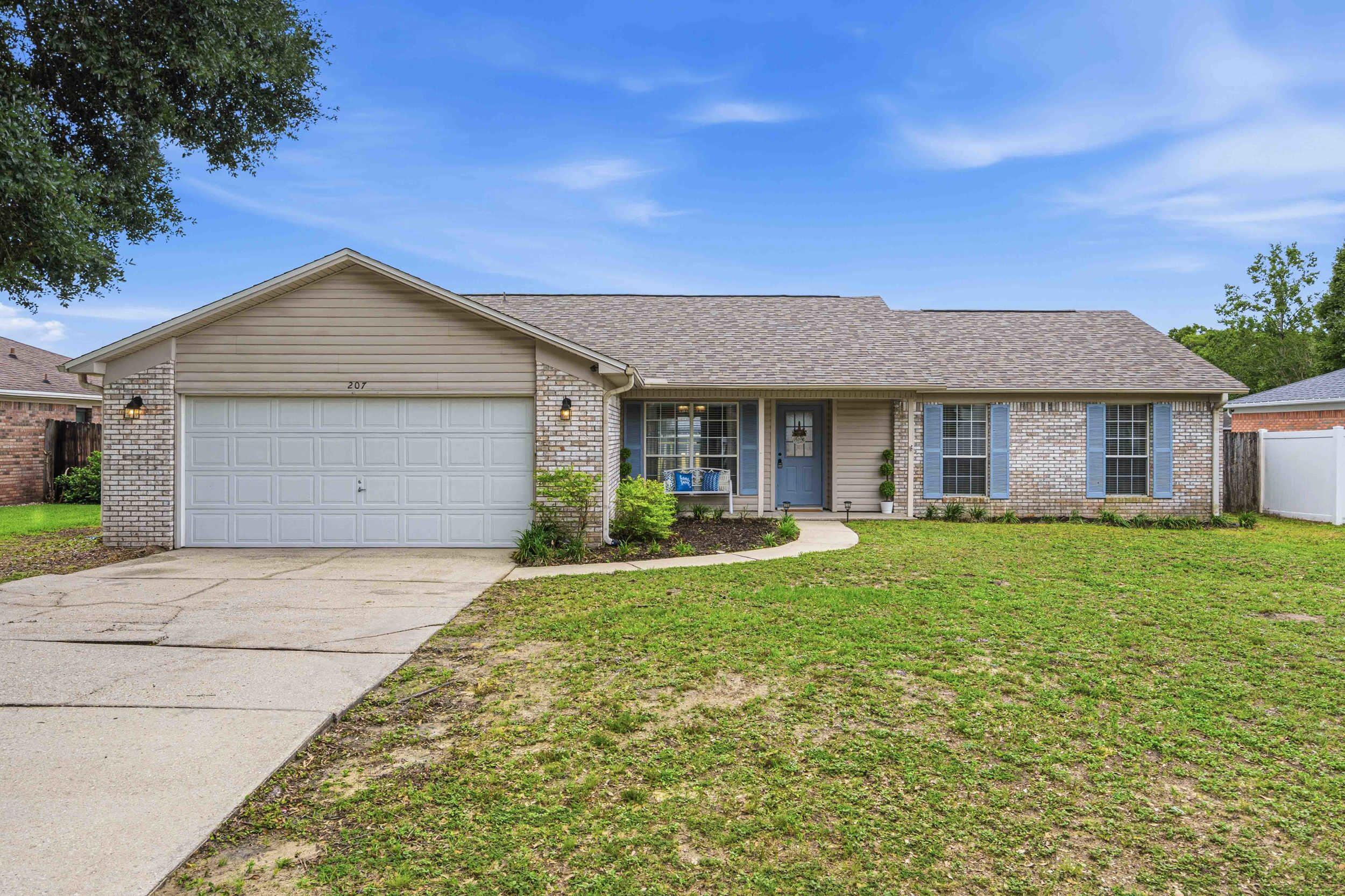 Welcome to 207 Secretariat Drive, a beautifully maintained residence nestled in one of Crestview's most desirable communities. Offering 4 bedrooms, 2 bathrooms, and 1,764 square feet of thoughtfully designed living space, this home perfectly balances comfort, functionality, and modern appeal. 

One of the property's most significant features is the brand-new roof, and it is move-in ready, with a storage shed, and NO HOA! Inside, you'll find a split floor plan designed for both everyday living and effortless entertaining. The spacious living areas flow seamlessly into the kitchen and dining spaces, creating the perfect setting for gatherings with family and friends. This home offers the space and versatility to accommodate your lifestyle.

Located within a highly sought-after neighborhood known for its welcoming atmosphere, you'll enjoy the charm of residents walking their dogs, families riding bikes, and neighbors gathering outdoors. The community's sidewalks and friendly environment create the ideal setting for an active and connected lifestyle. Conveniently situated near shopping, dining, schools, and military installations, 207 Secretariat Drive offers easy access to everything the Emerald Coast has to offer while maintaining the peaceful feel of a residential neighborhood.