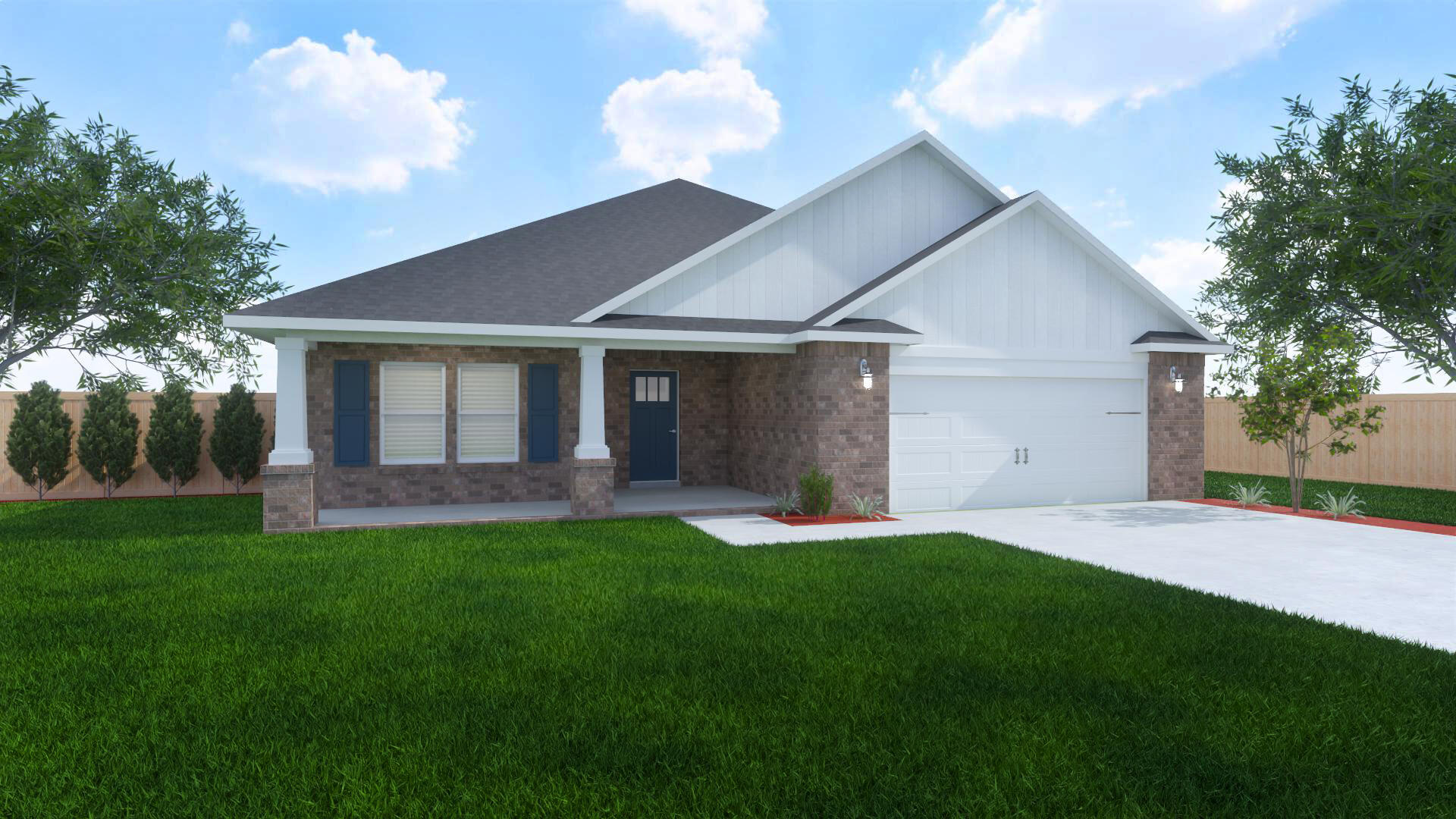 Welcome to the Ruby Floor Plan in Buckeyes Landing! This beautifully designed 4-bedroom, 3-bath new construction brick home sits on a .31-acre lot in the Holley-Navarre community. The open layout features tray ceilings and a split floor plan, perfect for everyday living and entertaining. The gourmet kitchen includes stainless steel appliances, granite or quartz countertops, soft-close cabinets, under-cabinet lighting, bar seating, and a large pantry. The luxurious master suite offers double vanities, a garden tub, a fully tiled walk-in shower with dual shower heads, and two walk-in closets. Additional features include a whole-house blinds package, brushed nickel hardware, and quality finishes throughout.  Buckeyes Landing is ideally situated in the heart of Navarre. The neighborhood is located off Bob Tolbert Road, providing convenient access to major routes including US-98 and State Road 87 for easy commuting east toward Destin or west toward Pensacola. Just minutes from local amenities - including shopping, restaurants, parks, highly rated schools, and world class beaches.
Projected completion is July 2026.