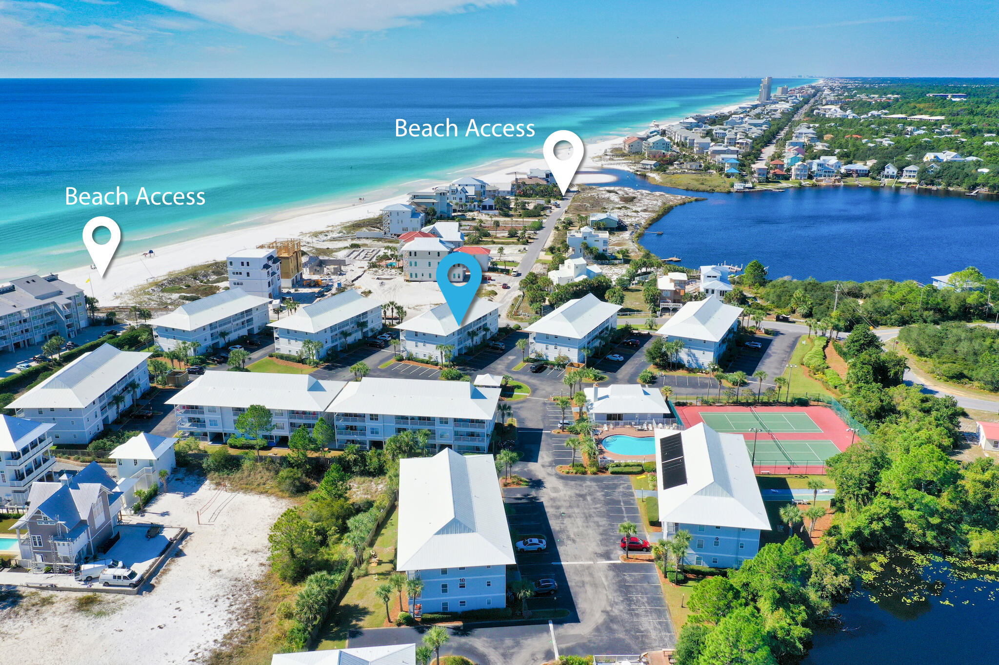 Rarely does a 30A opportunity like this come along--one of the only 3-bedroom condos currently available this close to the Gulf and offered below $610,000. ATTENTION INVESTORS & SAVVY BUYERS: RENTAL REVENUE PROJECTIONS OVER $78,000!! Plus, Seller to cover the remaining special assessments ($14,484.65)! Experience the best of 30A living at Beachside Villas, ideally positioned on the coveted south side of Scenic Highway 30A in the heart of Seagrove Beach. And with multiple beach access options, you can have your toes in the sand in under 5 minutes! 

This beautifully updated, sold fully furnished end-unit condo offers a seamless blend of relaxed coastal elegance & strong investment performance with a consistent, proven rental history. 5-star rental reviews and upcoming rentals on the books for the next owner to have instant income!

A rare & valuable feature along 30A, this residence includes two dedicated parking spaces, offering convenience & ease for owners & guests alike. Perfectly situated within the community, the unit boasts exceptional proximity to three nearby beach access points that lead to some of 30A's widest, most pristine sugar-white sand beaches. Only 5 minutes from Eastern Lake, you can also enjoy paddle boarding, kayaking, & boating just steps from your front door.

Inside, natural light fills the thoughtfully refreshed interiors, creating a warm yet sophisticated coastal retreat. The open-concept living and dining areas extend to an expansive private balcony -- ideal for morning coffee with Gulf breezes or sunset evenings accompanied by the sound of the waves.

The well-appointed kitchen features stainless steel appliances and generous workspace for entertaining. The spacious primary suite offers a peaceful sanctuary, complemented by two additional large guest bedrooms and two full bathrooms. A dedicated laundry room with a new washer and dryer enhances everyday convenience.

Sold fully furnished and turnkey, this residence is impeccably positioned as a second home, full-time coastal residence, or income-producing investment.

Beachside Villas has recently completed extensive exterior enhancements, including new roofs, siding, windows, doors, and high-speed fiber internet. Community amenities include: two resort-style pools (one heated); updated tennis and pickleball courts; a golf cart shuttle to nearby beach accesses; bike racks for rides along the nearby Timpoochee Trail bike path that parallels 30A; and beautifully maintained grounds. 

Enjoy immediate access to the best of 30A, including Seaside, Alys Beach, Rosemary Beach, The Big Chill, and Greenway Station -- where fine dining, boutique shopping, and curated events define the east 30A lifestyle.

With its premier south-of-30A location, end-unit privacy, two parking spaces, turnkey furnishings, and established rental performance, this property represents an exceptional opportunity in one of 30A's most desirable communities.

Schedule your private tour today! 850-974-5975

Buyer to verify all dimensions, fees & written information.