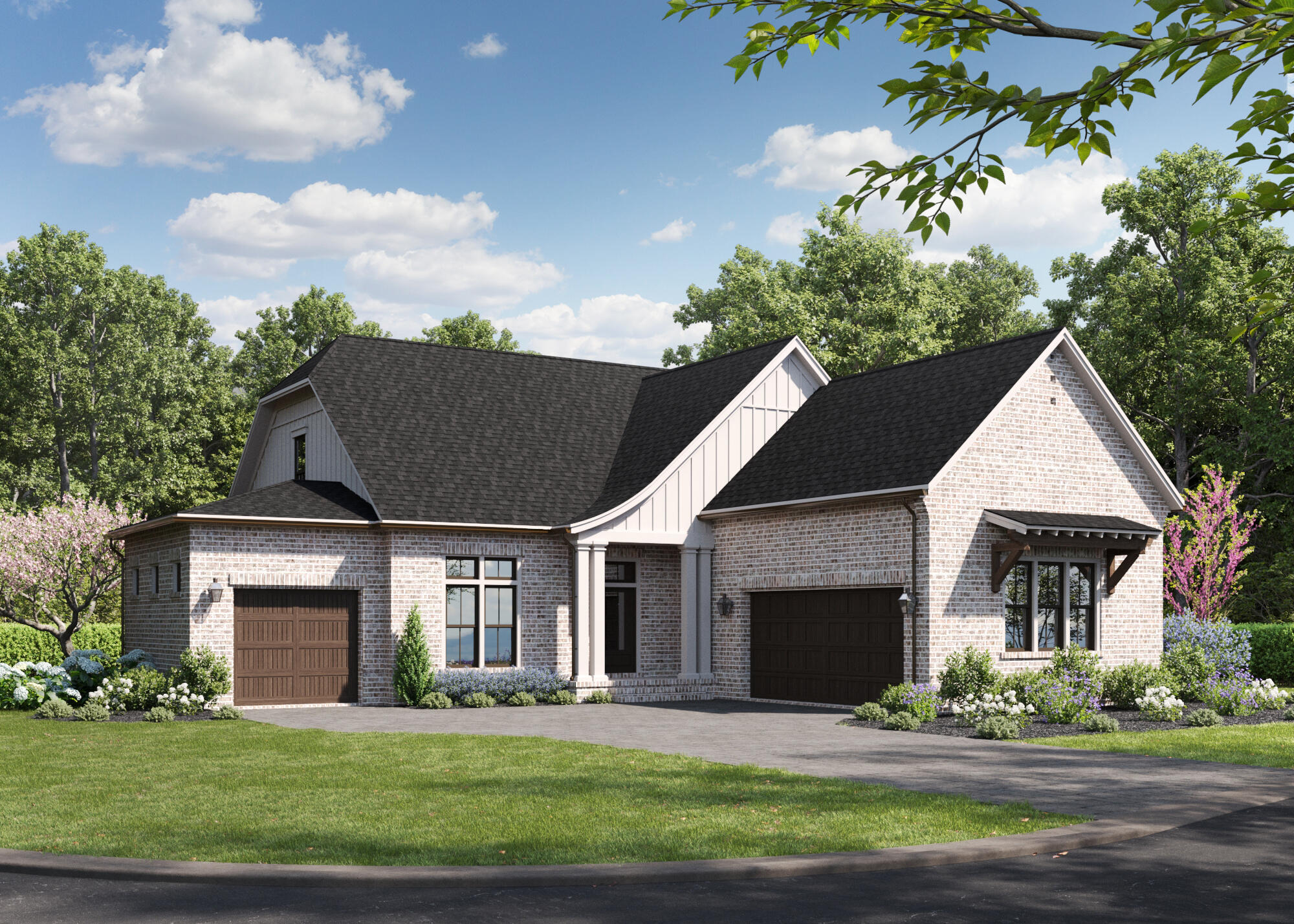 Discover the Morgan Plan, a 2-story, 2,734 sq. ft. luxury home featuring 3 bedrooms, 3.5 baths, a dedicated home office/study, a rare oversized upstairs storage attic, a drop zone, and a 3-car garage in the gated community of Addie's Place in Bluewater Bay, Niceville, Florida.
Designed for modern Gulf Coast living, this home offers an open-concept layout, an upstairs bedroom suite, and curated designer selections including Cambria Britannica Gold kitchen countertops, Cambria Macbeth bathroom countertops, Woodharbor Stockman Slab cabinetry, and Novella Whitman Oak flooring throughout the main living areas.
The kitchen includes Frigidaire Professional appliances, a gas cooktop, Zephyr hood, and full-height quartz backsplash.