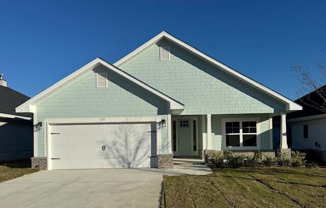 This popular Craftsman-style 3BR/2BA home (currently under construction: (Est. June/July completion) is ideally located close to the entrance of the community (next to model). Designed with both comfort and style in mind, the home features HardieBoard® siding with a brick skirt, vaulted ceilings,  and CoreTec Pro Plus luxury vinyl plank flooring throughout--no carpet. The spacious primary suite boasts elegant tray ceilings, a generous walk-in closet, and a spa-inspired bath. Quartz countertops in the kitchen and baths, soft-close cabinetry, spacious covered patio complete this inviting home, perfect for relaxed everyday living and entertaining. Riverwalk residents enjoy a community pool, clubhouse, fitness center, scenic nature trail, and neighbor hood dock, offering plenty of opportunities to get outside and enjoy the Florida life style.  *Pics are of a similar home.*